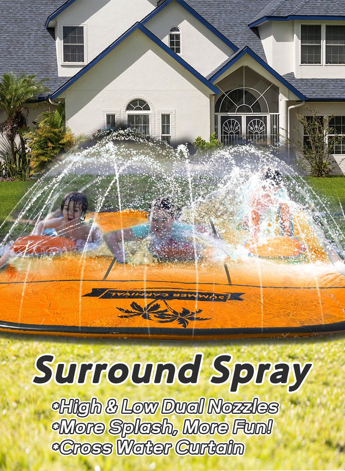 Spring Water Slip and Slide – 22ft 3-Lane Backyard Race with Sprinkler
