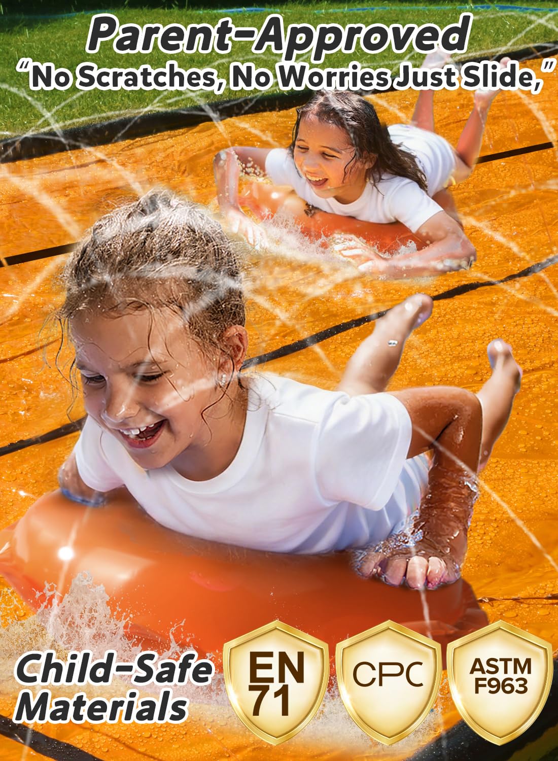 Spring Water Slip and Slide – 22ft 3-Lane Backyard Race with Sprinkler