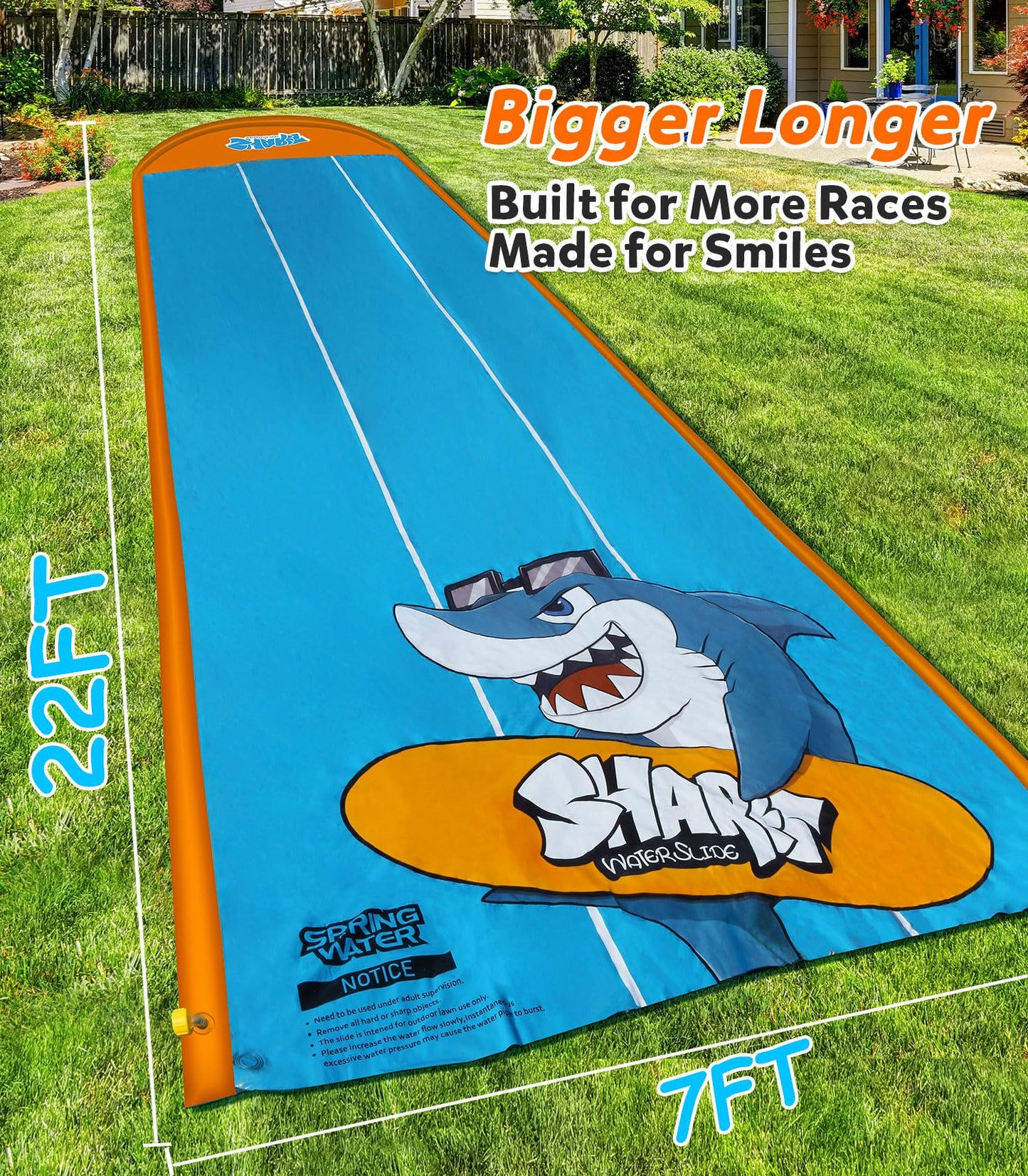 Spring Water Backyard Slip and Slide – 22ft 3-Lane Racing Splash with Sprinkler for Ages 4-12