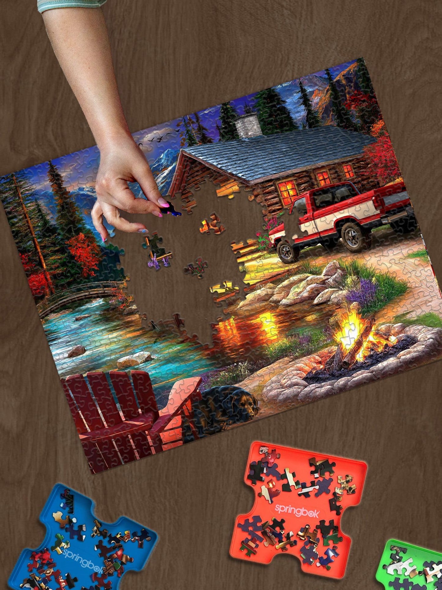 Springbok Cabin on the Creek 500-Piece Jigsaw Puzzle – Moonlit Outdoor Scene with Poster Included