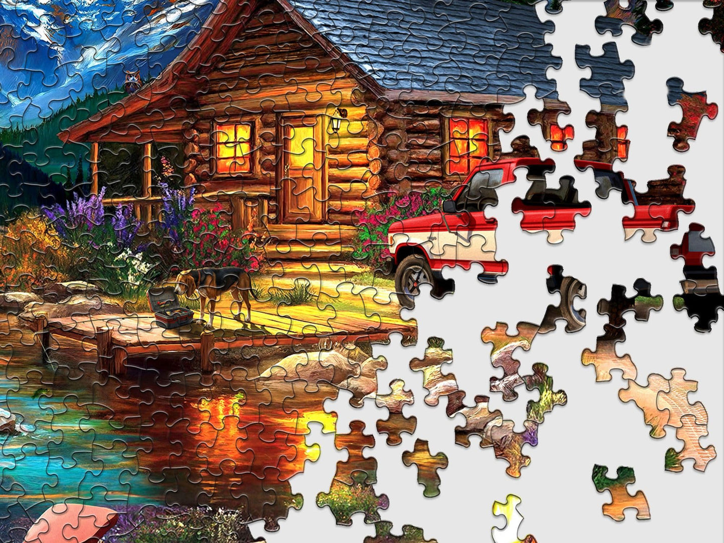 Springbok Cabin on the Creek 500-Piece Jigsaw Puzzle – Moonlit Outdoor Scene with Poster Included
