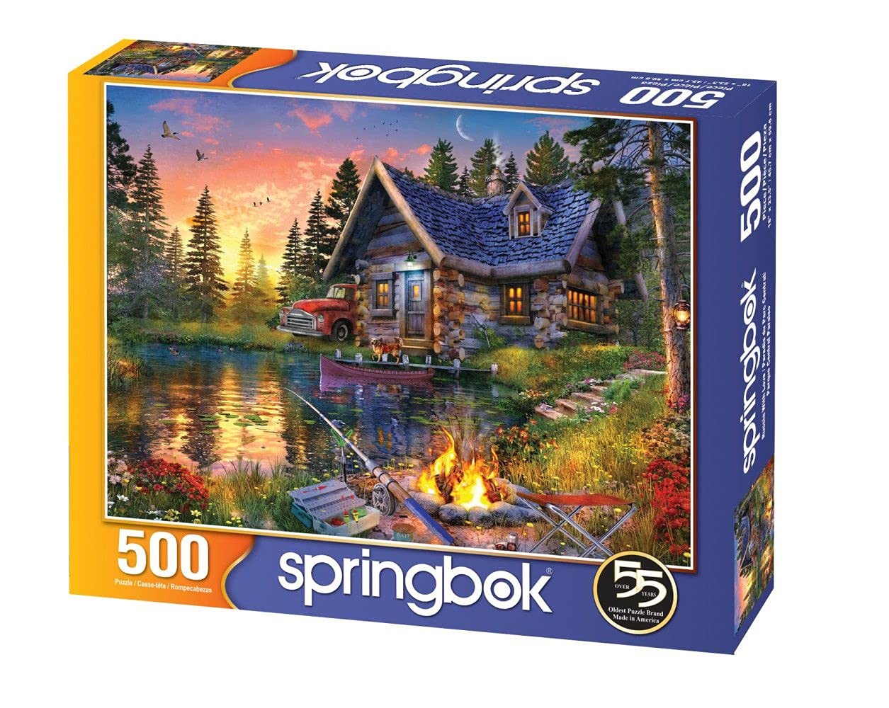 Springbok Sun Kissed Cabin 500-Piece Puzzle for Adults – Fishing Cabin by the Lake