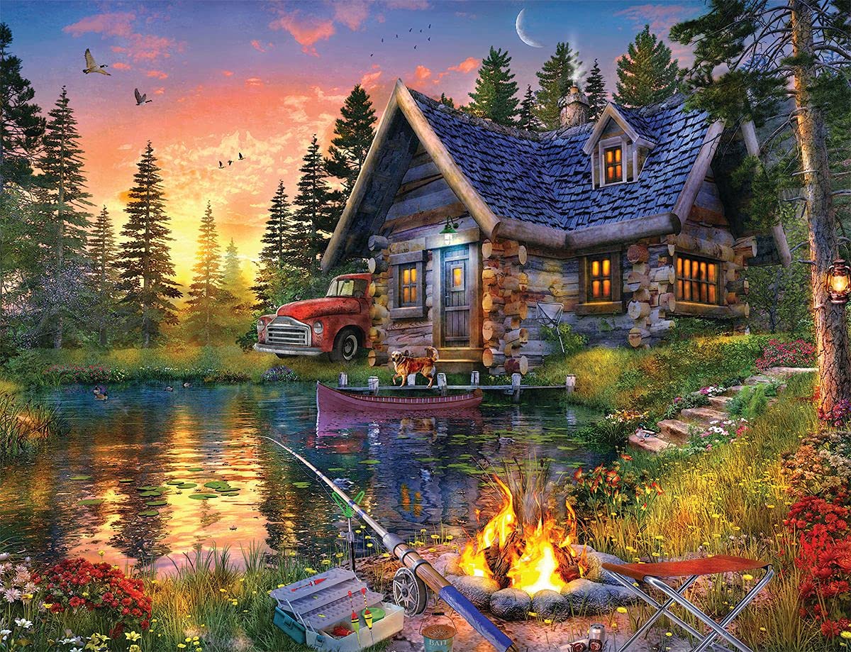 Springbok Sun Kissed Cabin 500-Piece Puzzle for Adults – Fishing Cabin by the Lake