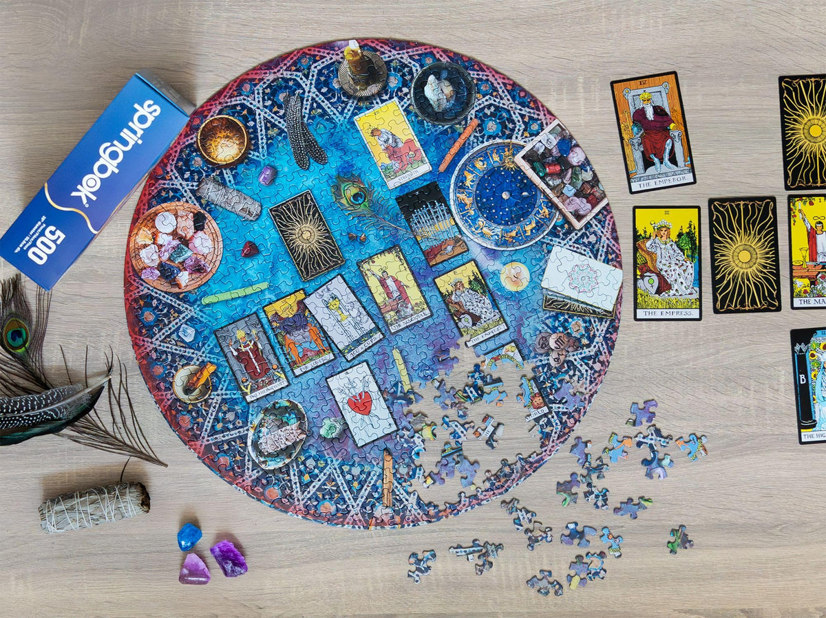 Springbok Tarot Crystal Magic 500-Piece Round Puzzle for Adults | Mystic Tarot Table