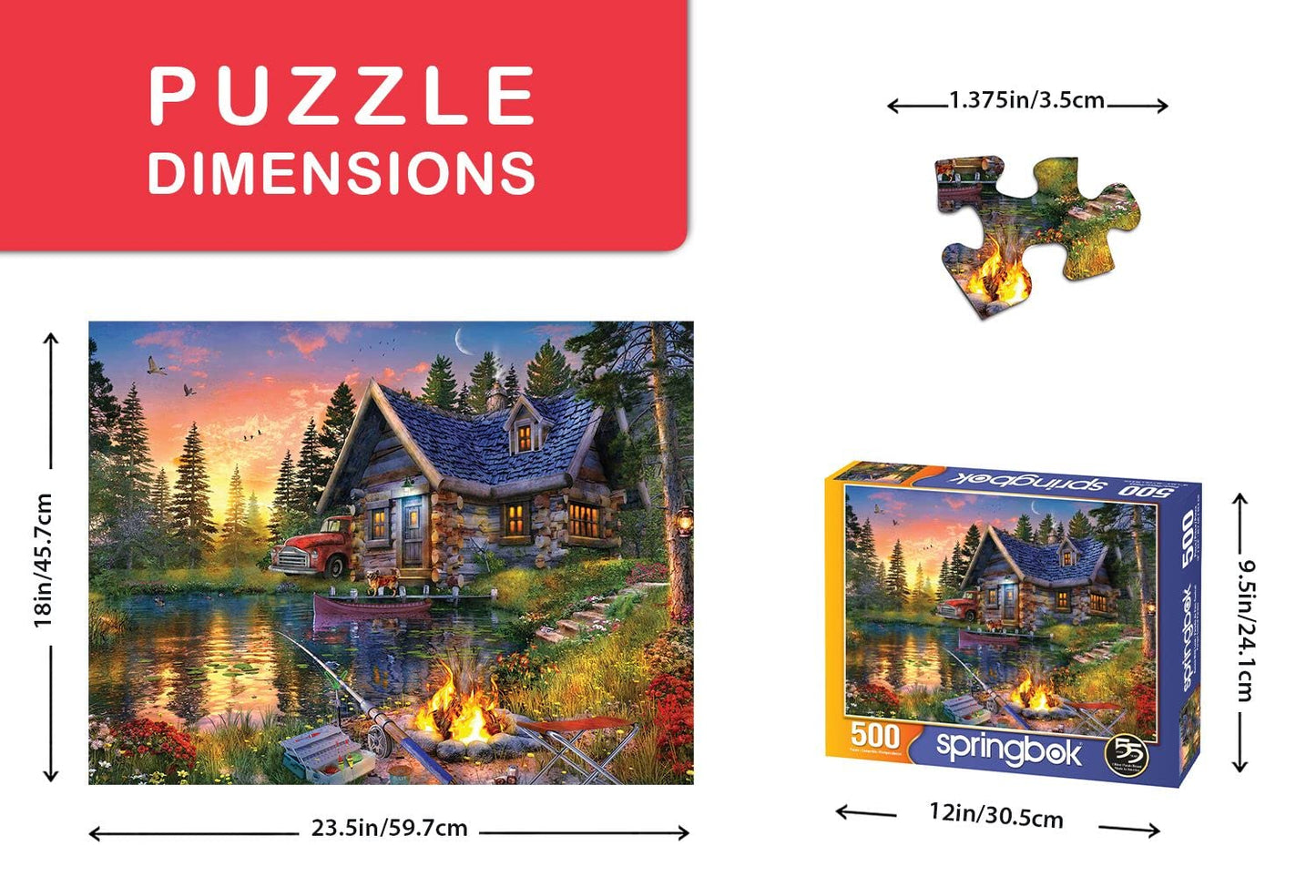 Springbok Sun Kissed Cabin 500-Piece Puzzle for Adults – Fishing Cabin by the Lake