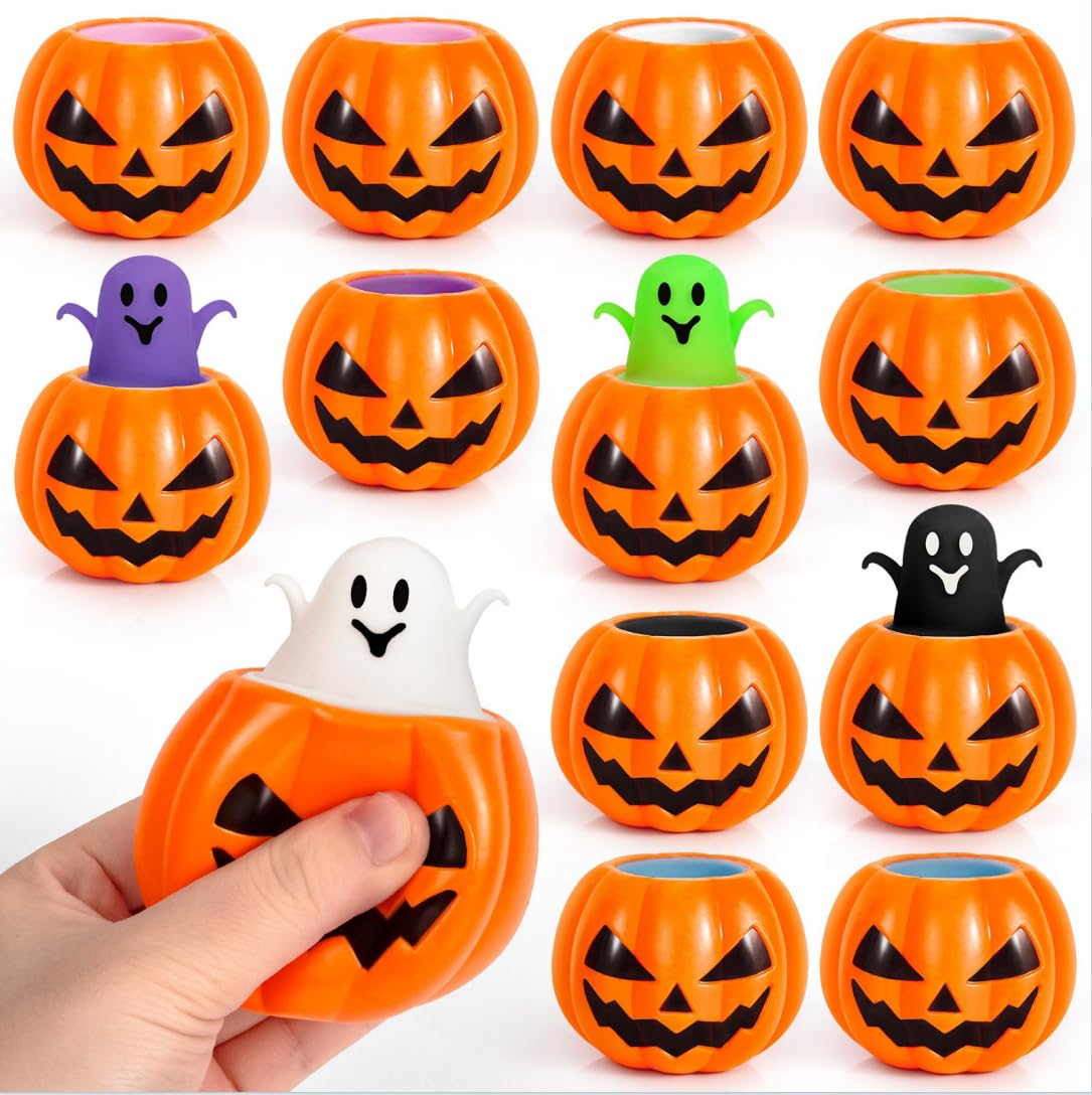 SpringFlower 12Pcs Halloween Pumpkin Squishy Toys – Ghost Pop-Out