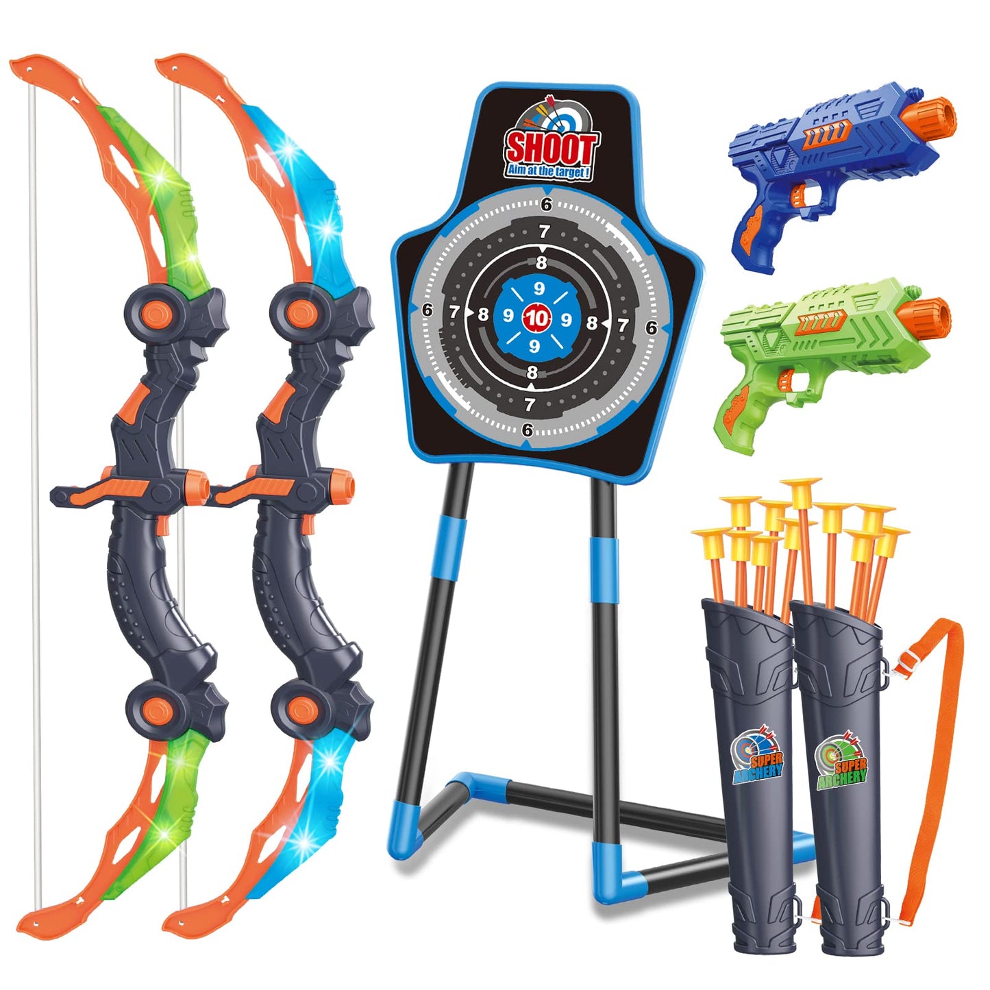 SpringFlower 2 Bow & Arrow Archery Set with LED Lights – Indoor/Outdoor Kids Play