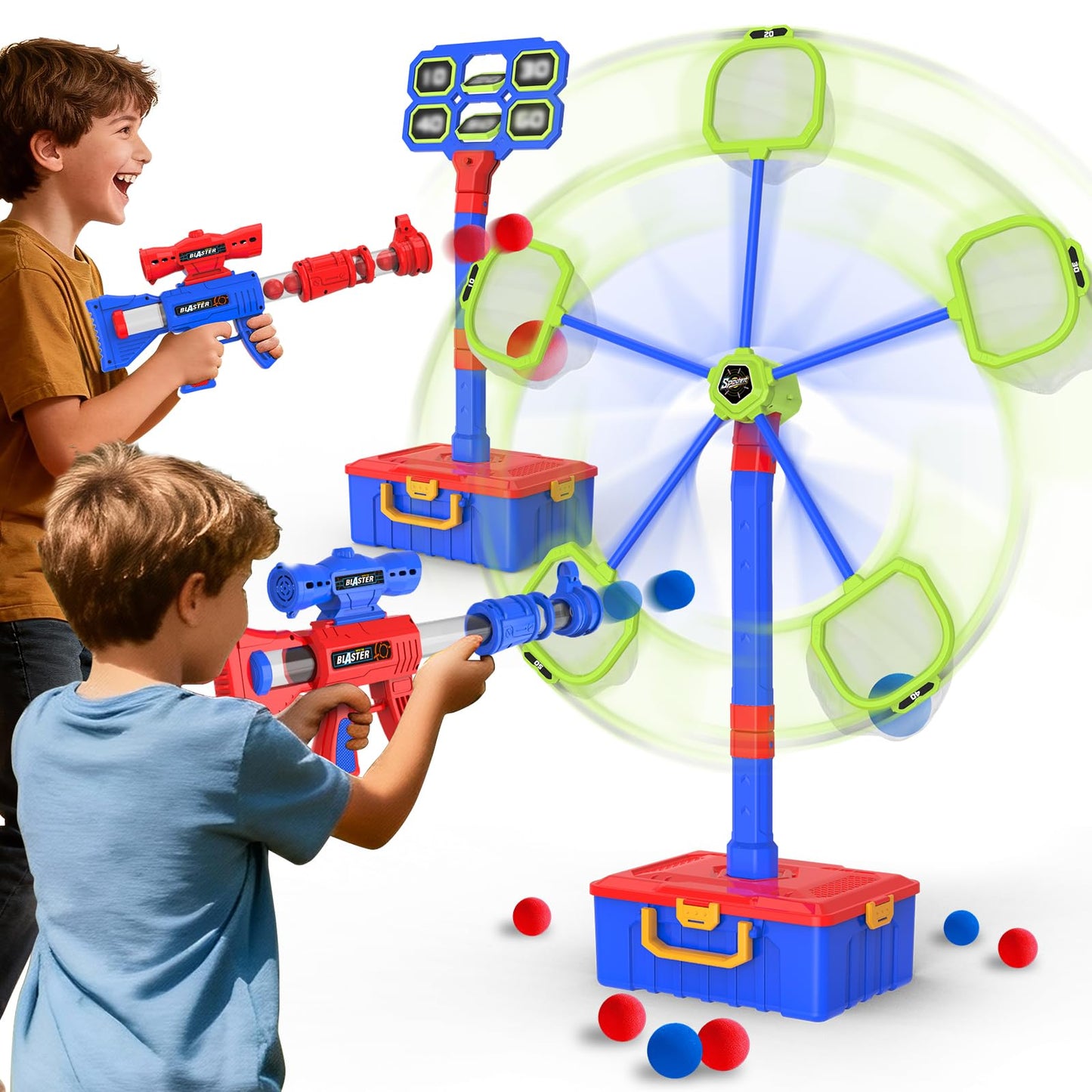 SpringFlower 2-in-1 Shooting Game Toys for Kids | Moving Targets & Foam Ball Guns