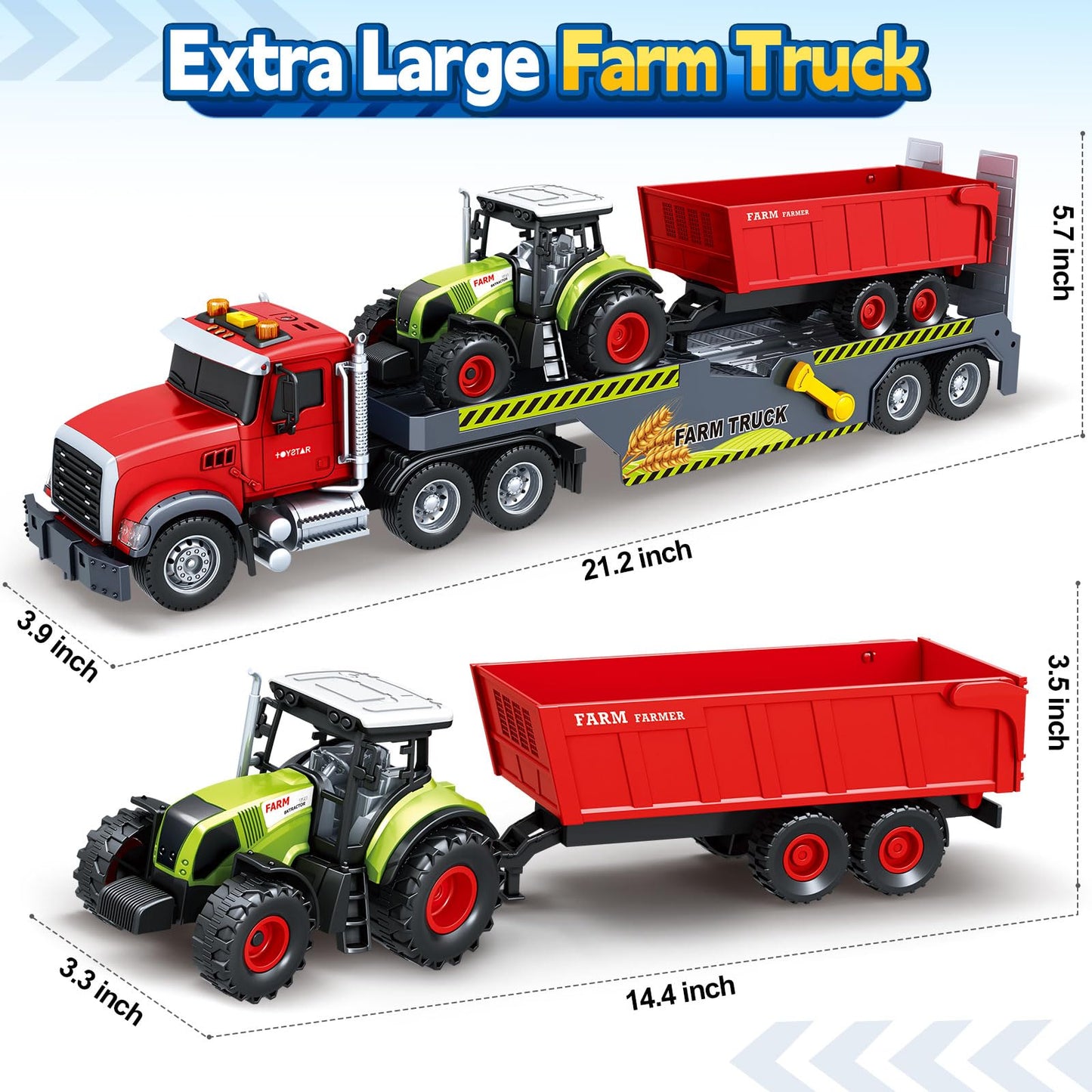 SpringFlower 21-Inch Extra Large Truck Toy with Tractor & Dump Truck | 3-in-1 Sounds & Lights
