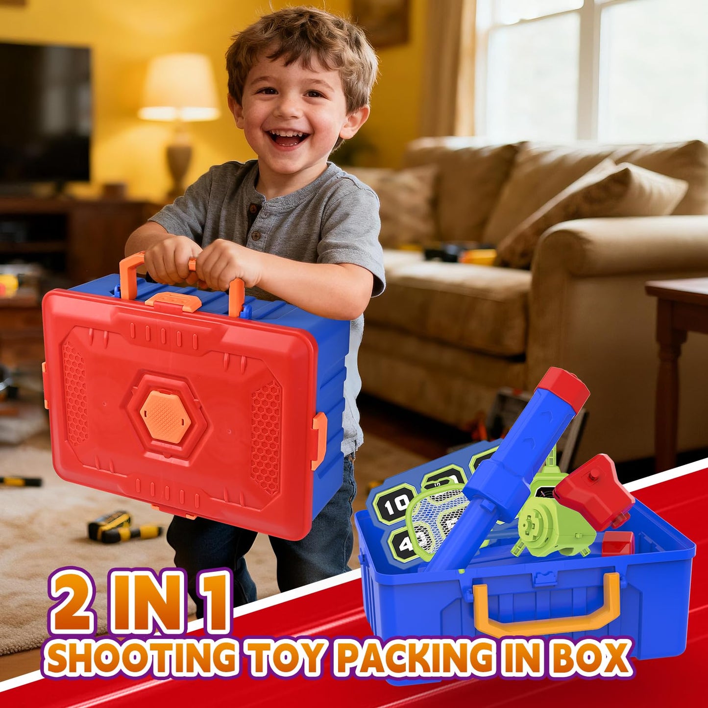 SpringFlower 2-in-1 Shooting Game Toys for Kids | Moving Targets & Foam Ball Guns