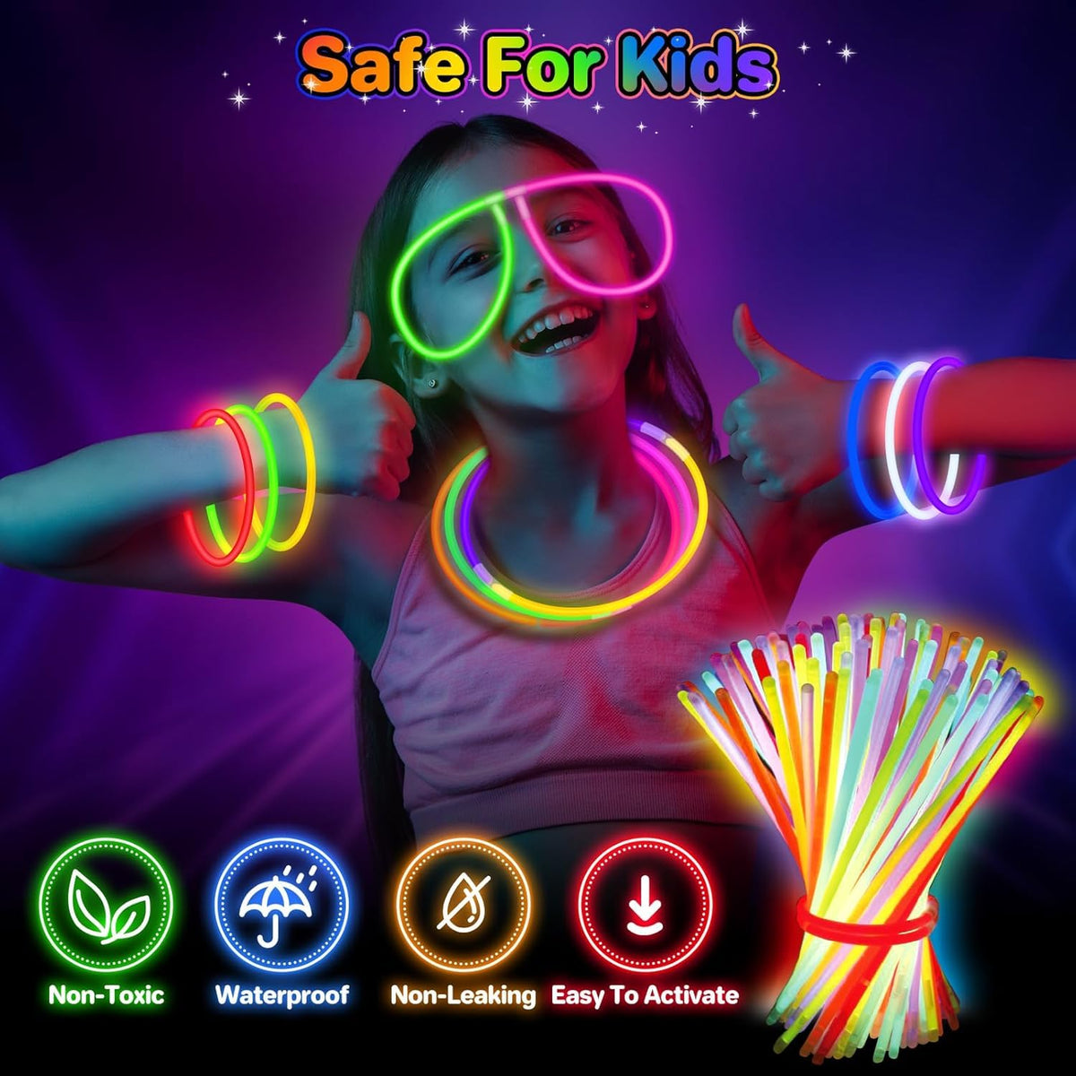 SpringFlower 100 PCS Glow Sticks Bulk – 8-Inch Glow in the Dark Party Favors for Kids & Adults