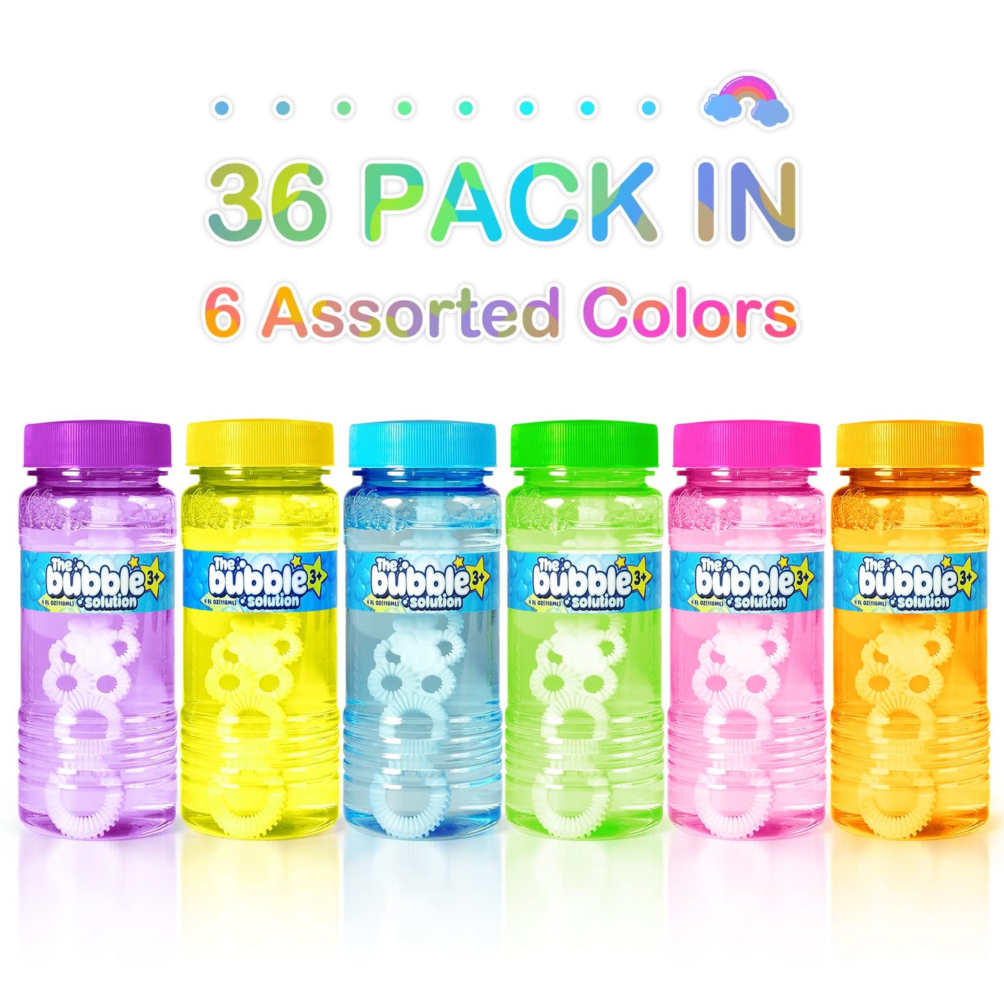 SpringFlower 36 Pcs Bubble Bottles with Wand – 6-Color Party Favors (4oz) for Kids