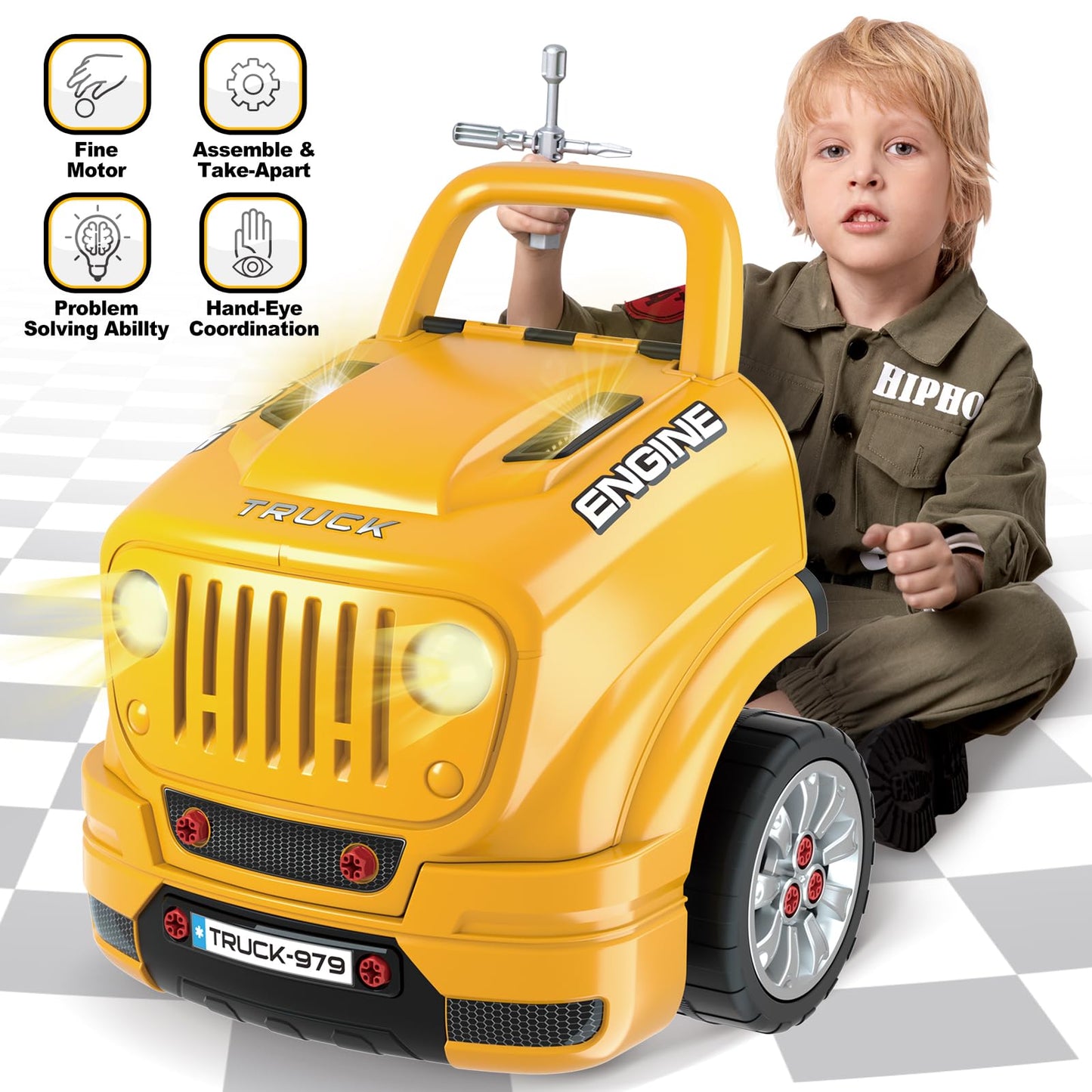 SpringFlower Large Truck Engine Repair Set for Kids – Take-Apart Vehicle Builder (Ages 3-8)
