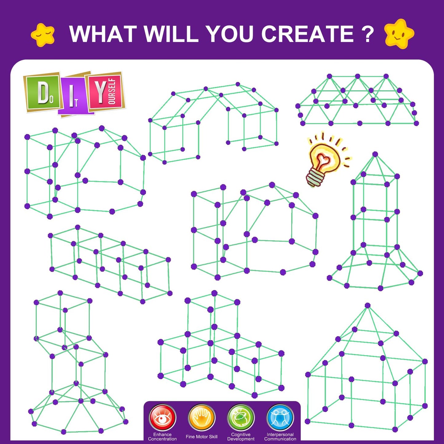 SpringFlower Glow In The Dark Fort Building Kit – 140 Pcs, STEM Construction Toy for Kids