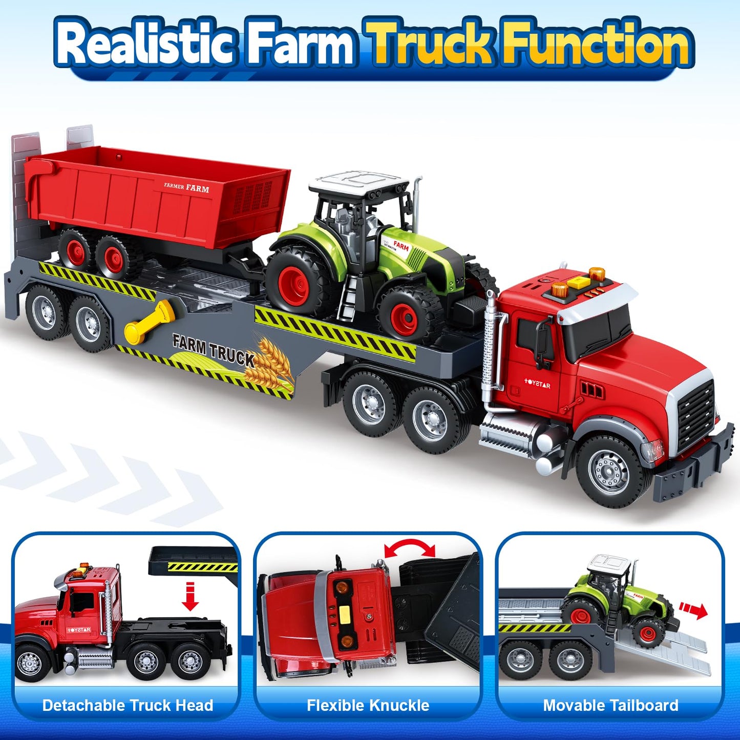 SpringFlower 21-Inch Extra Large Truck Toy with Tractor & Dump Truck | 3-in-1 Sounds & Lights