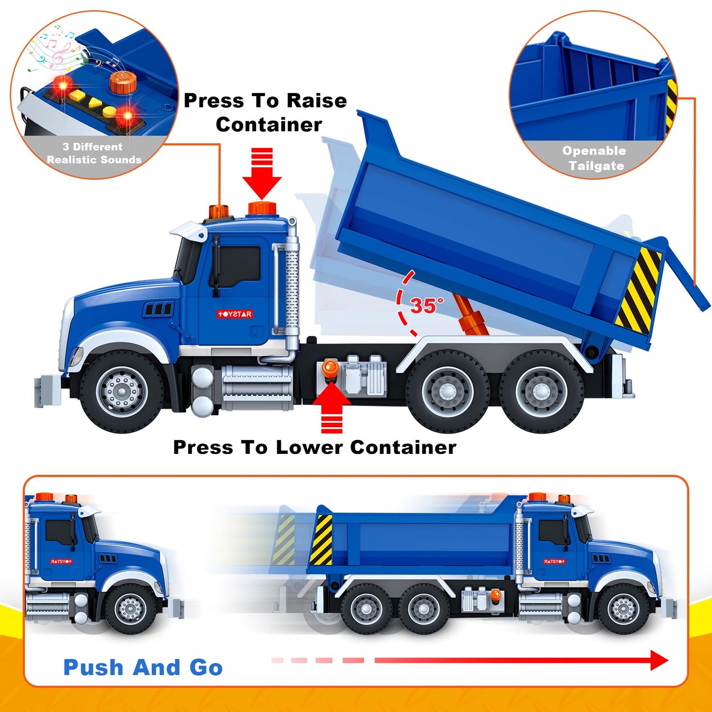 SpringFlower Large Dump Truck Toy – 15-Inch with Sound & Light for 3–8 Years Olds | Indoor & Outdoor Play Gift