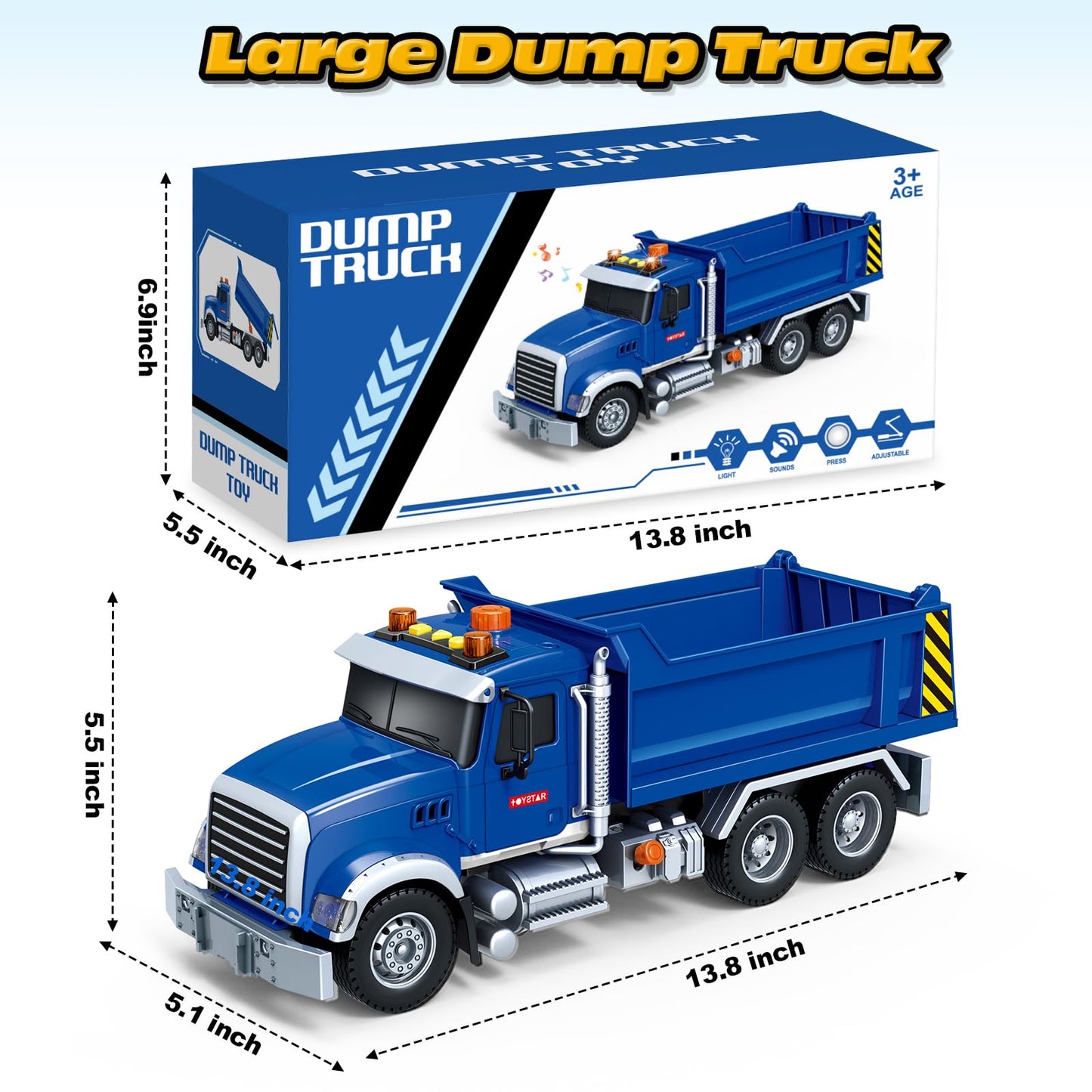 SpringFlower Large Dump Truck Toy – 15-Inch with Sound & Light for 3–8 Years Olds | Indoor & Outdoor Play Gift