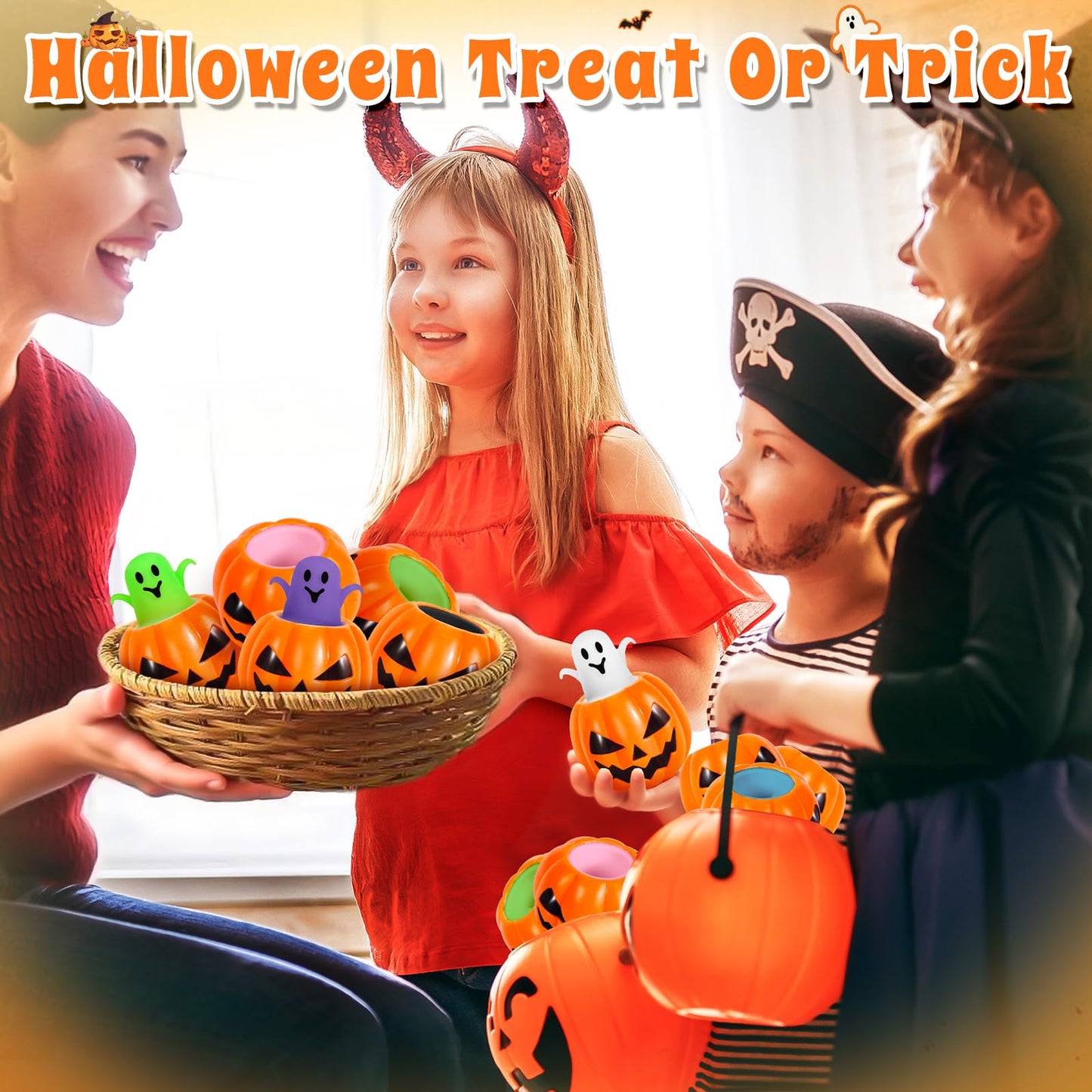 SpringFlower 12Pcs Halloween Pumpkin Squishy Toys – Ghost Pop-Out