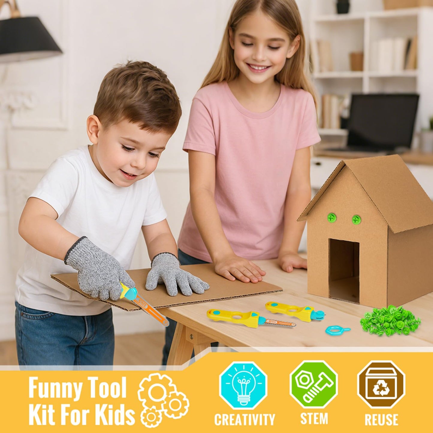 SpringFlower Cardboard Cutter Kit for Kids — 129 PCS STEM Building Toy