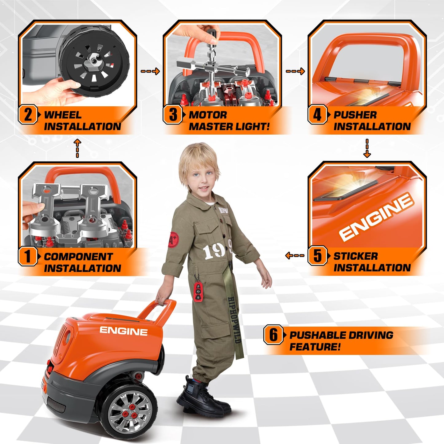 SpringFlower Large Truck Engine Toys for Kids 3-8 | Realistic Mechanic Repair Set