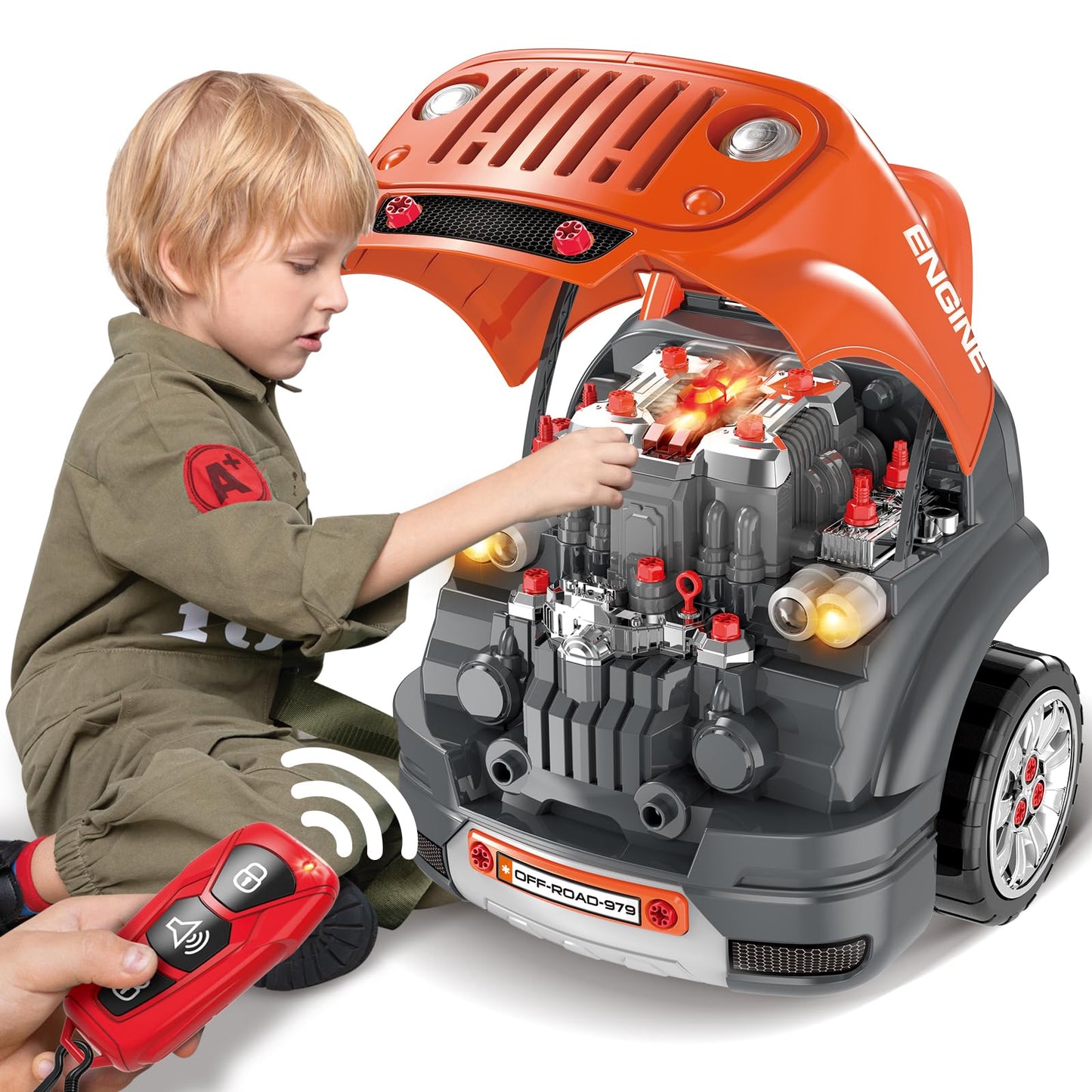 SpringFlower Large Truck Engine Toys for Kids 3-8 | Realistic Mechanic Repair Set