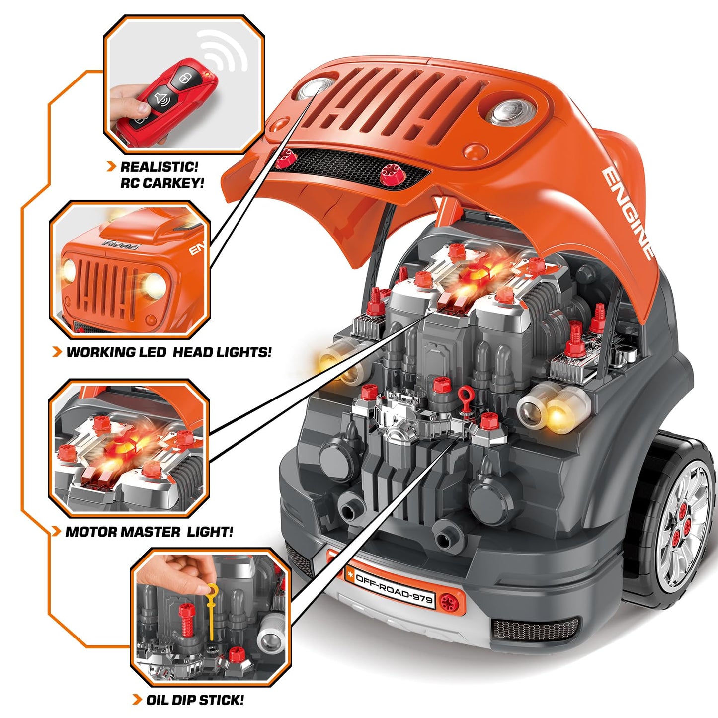 SpringFlower Large Truck Engine Toys for Kids 3-8 | Realistic Mechanic Repair Set