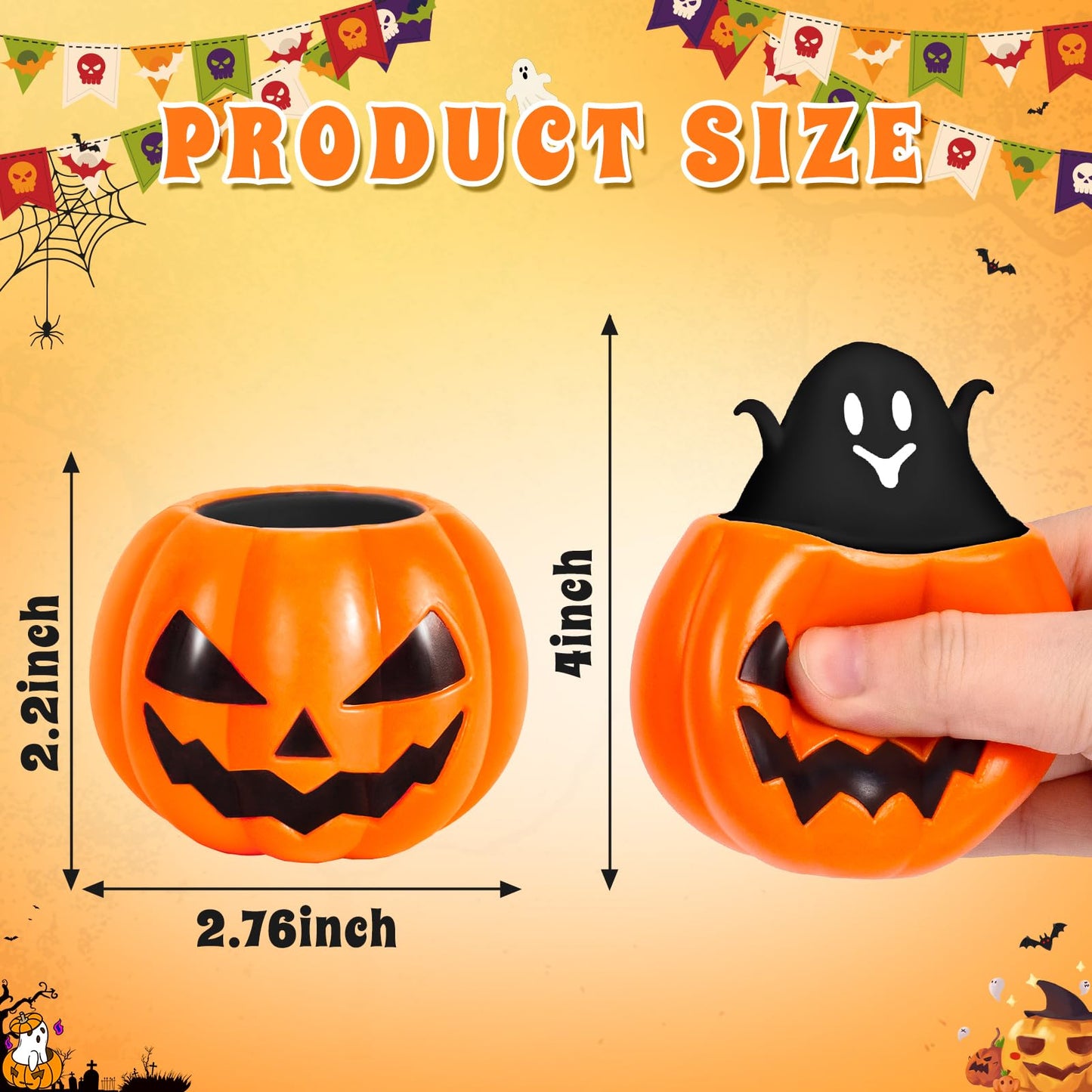 SpringFlower 12Pcs Halloween Pumpkin Squishy Toys – Ghost Pop-Out