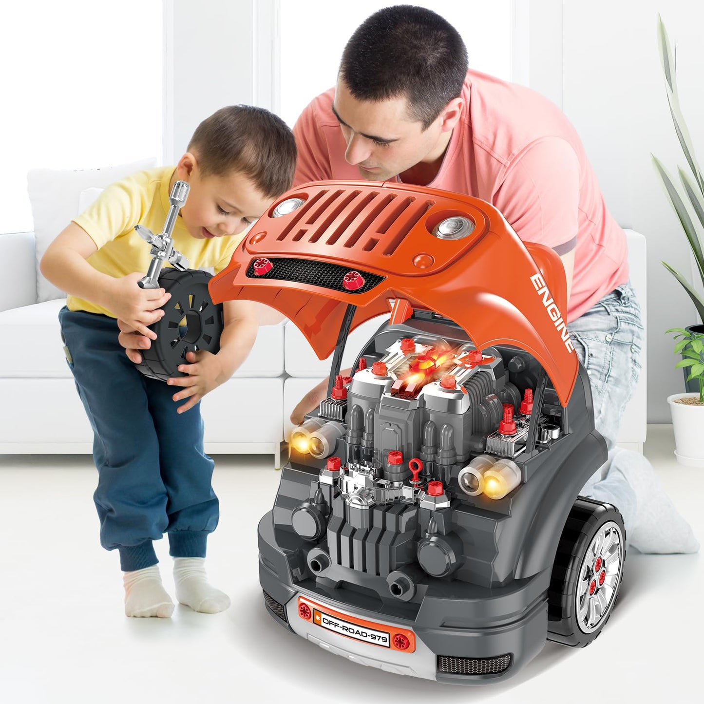 SpringFlower Large Truck Engine Toys for Kids 3-8 | Realistic Mechanic Repair Set