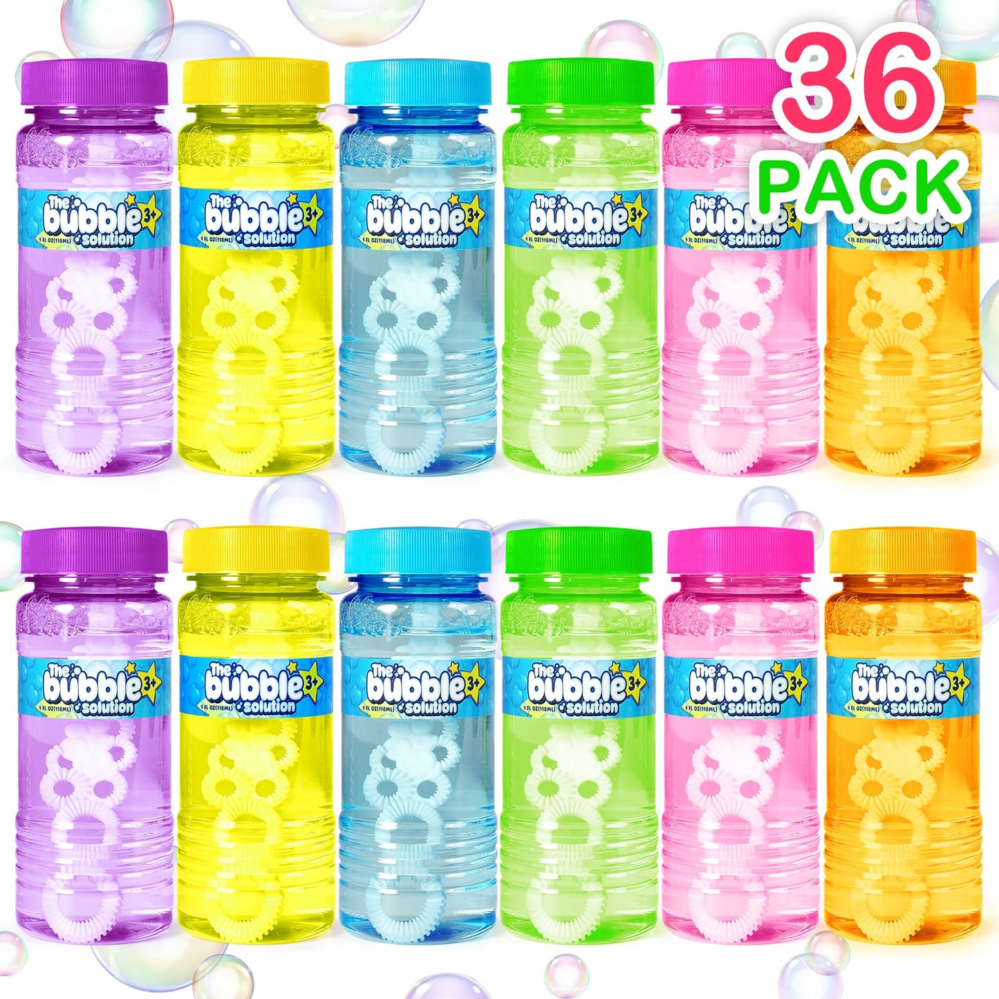 SpringFlower 36 Pcs Bubble Bottles with Wand – 6-Color Party Favors (4oz) for Kids