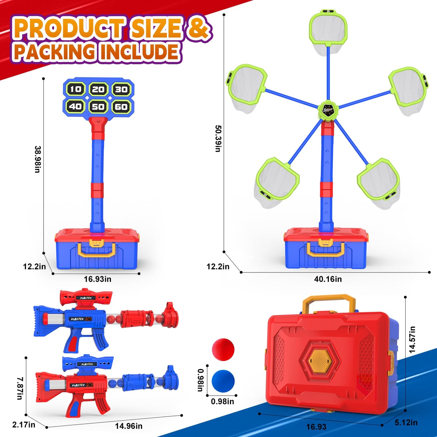 SpringFlower 2-in-1 Shooting Game Toys for Kids | Moving Targets & Foam Ball Guns