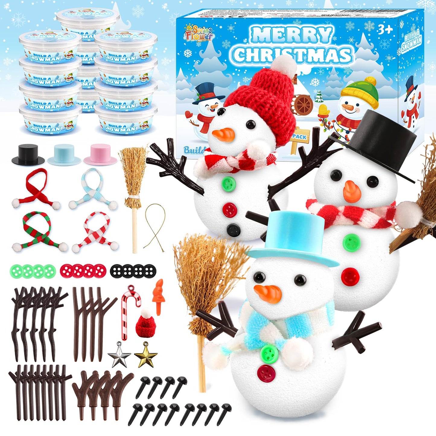 SpringFlower 12 Pack Christmas Snowman Kit for Kids – DIY Snowman Craft for Classroom, Home & Parties