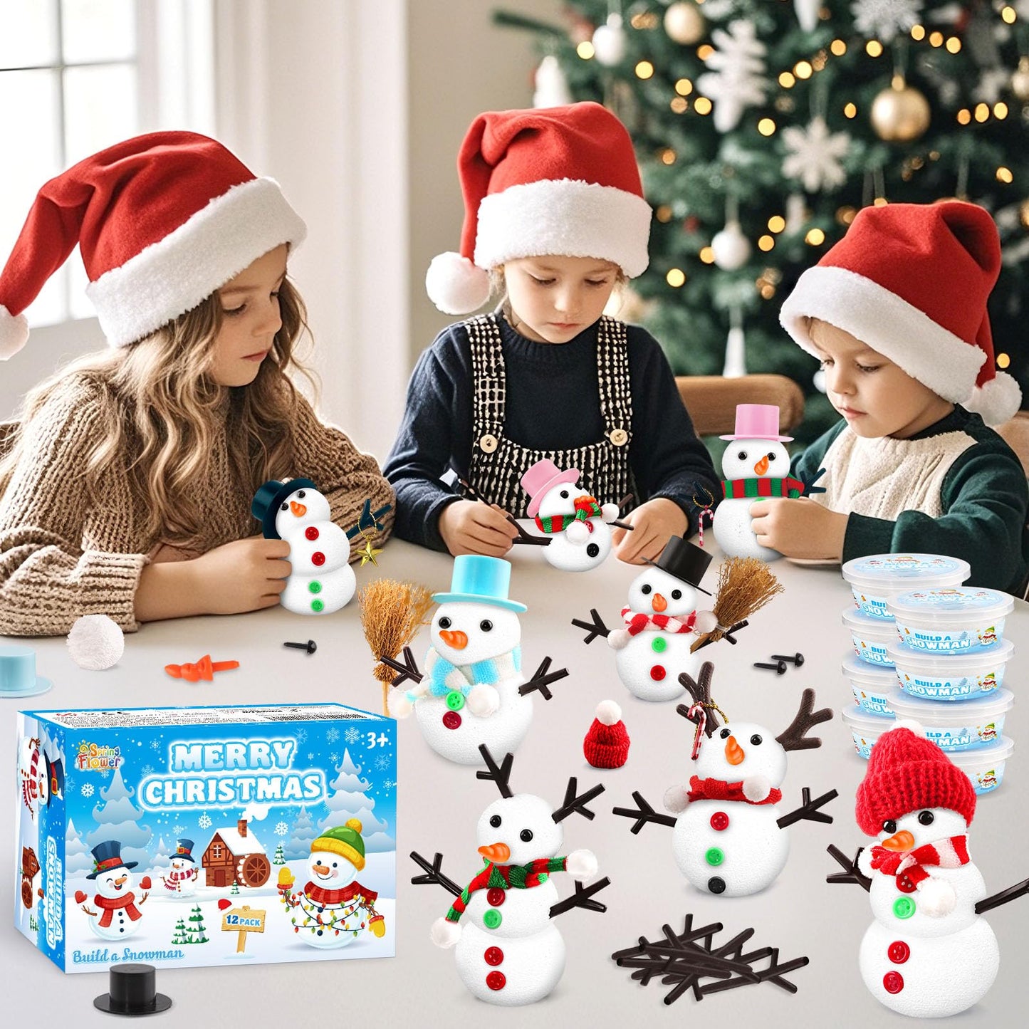 SpringFlower 12 Pack Christmas Snowman Kit for Kids – DIY Snowman Craft for Classroom, Home & Parties