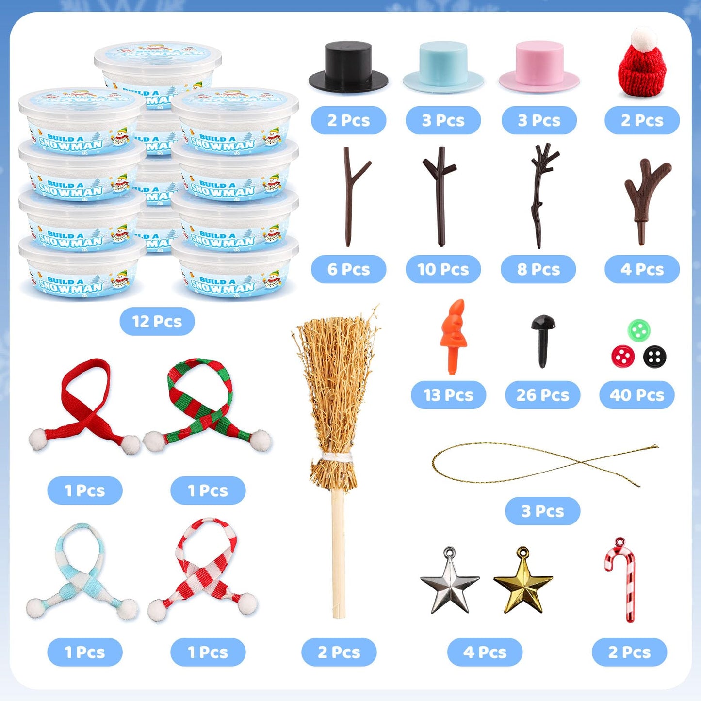 SpringFlower 12 Pack Christmas Snowman Kit for Kids – DIY Snowman Craft for Classroom, Home & Parties