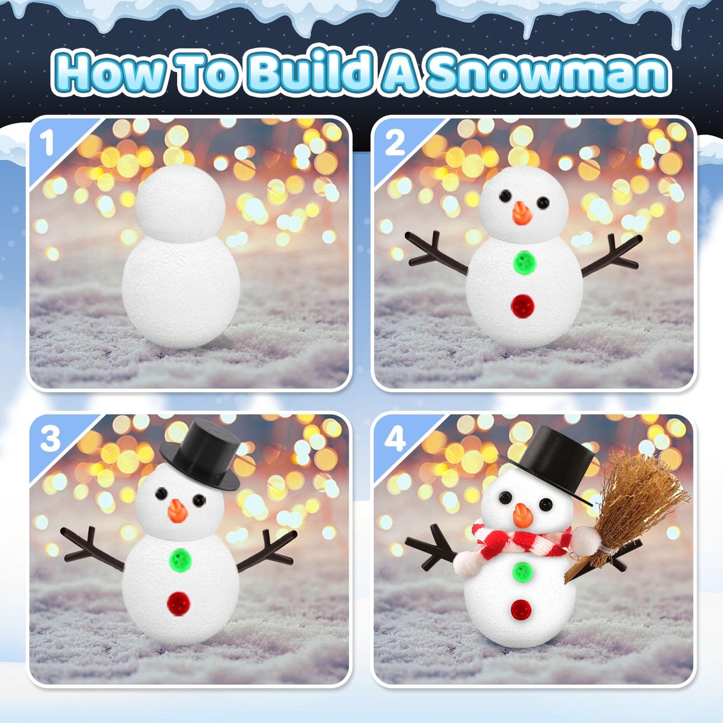 SpringFlower 12 Pack Christmas Snowman Kit for Kids – DIY Snowman Craft for Classroom, Home & Parties