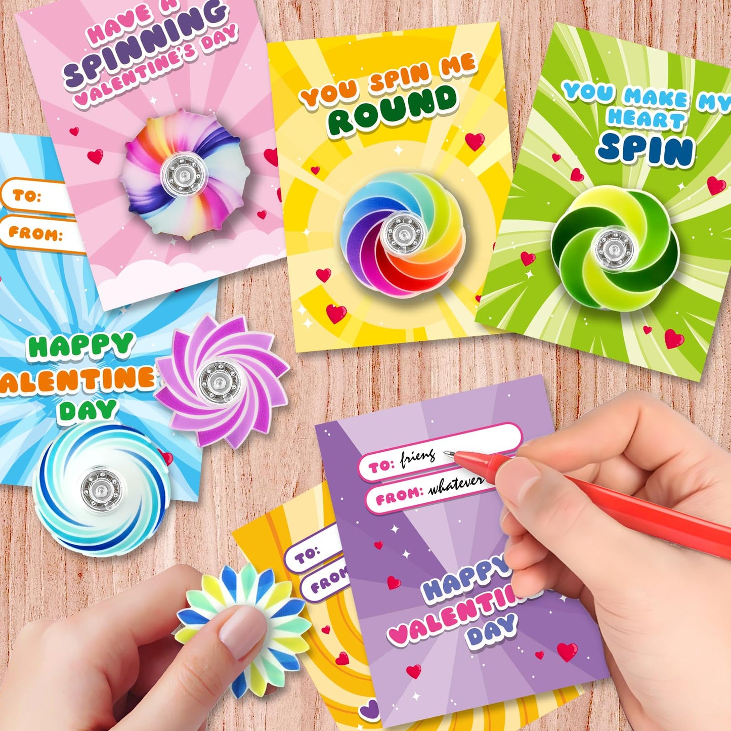 SpringFlower Valentines Day Cards for Kids with Fidget Spinner Toys – 24 Pack Classroom Gifts & Party Favors