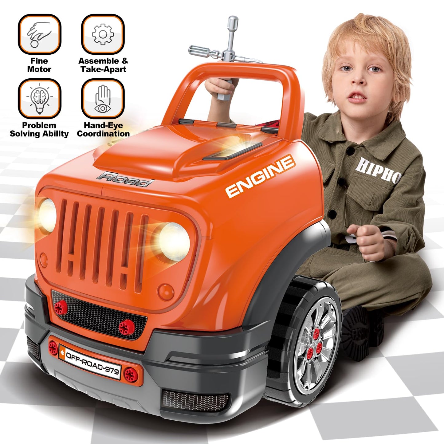 SpringFlower Large Truck Engine Toys for Kids 3-8 | Realistic Mechanic Repair Set