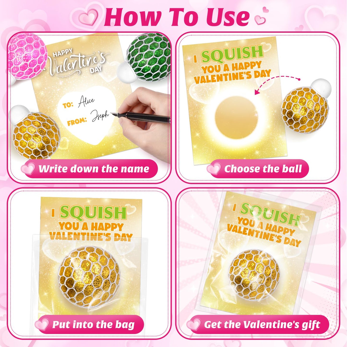 SpringFlower 24-Pack Valentines Day Cards with Squeeze Ball – Classroom Gift Set