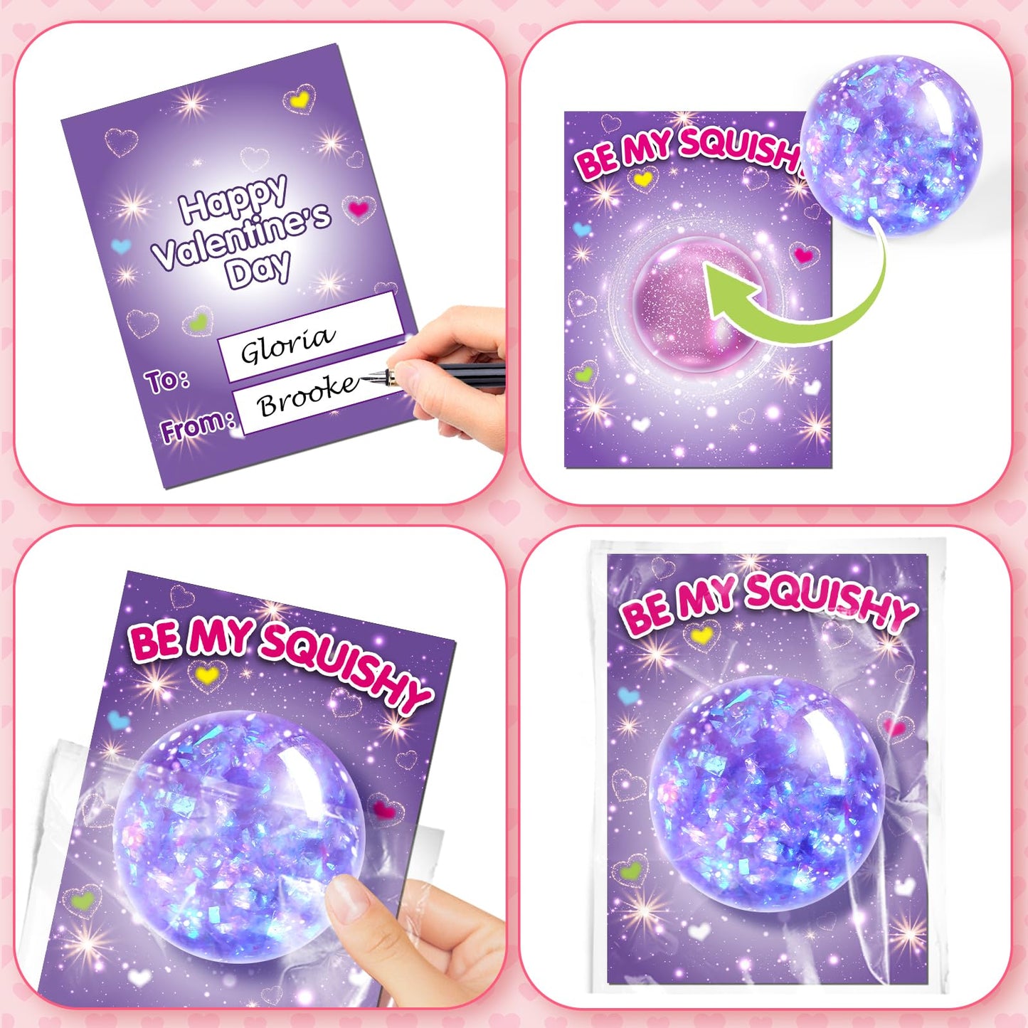 SpringFlower Valentines Cards for Kids with Stretchy Balls - 24 Pack
