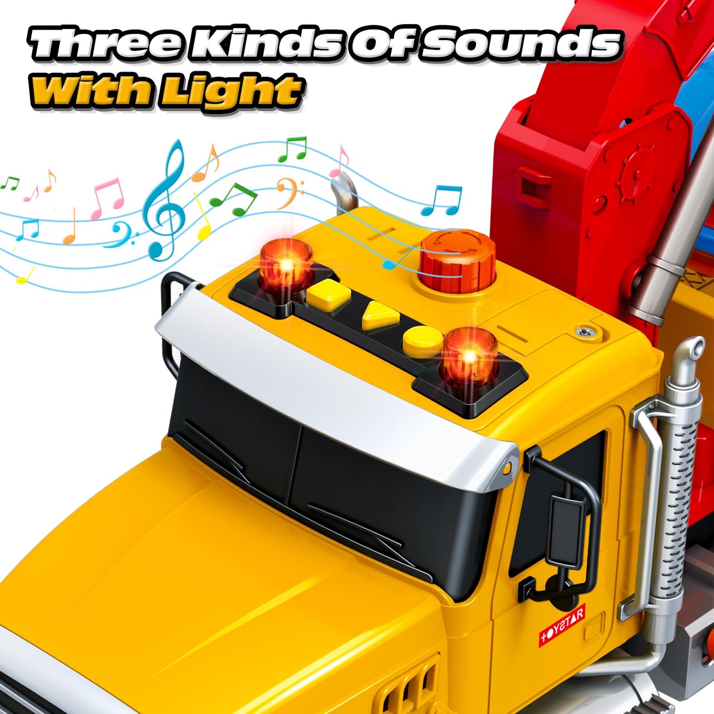 SpringFlower 15-inch Large Tow Truck Toy with Crane, Race Car, Lights & Sounds – Gift for Kids Aged 3-8