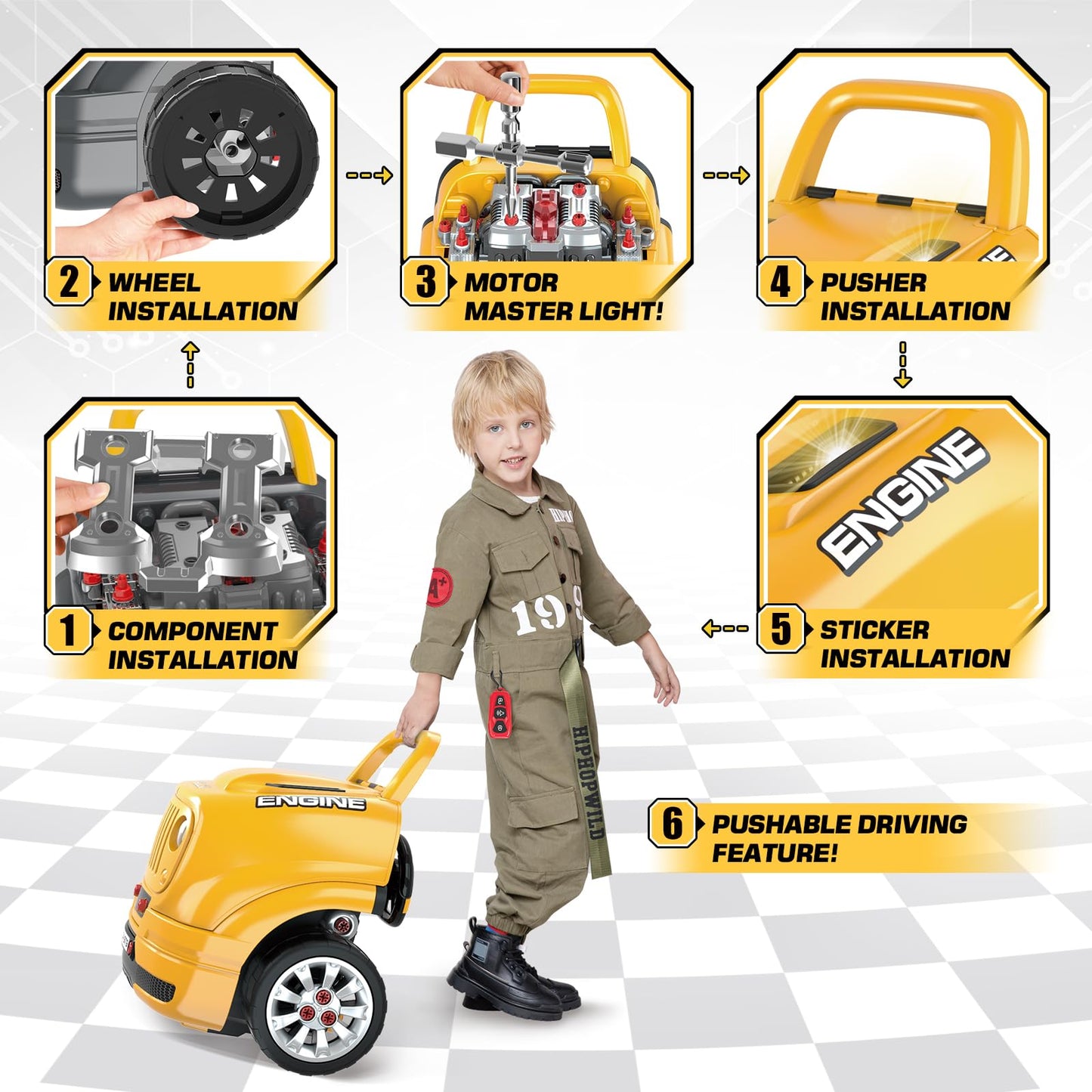 SpringFlower Large Truck Engine Repair Set for Kids – Take-Apart Vehicle Builder (Ages 3-8)