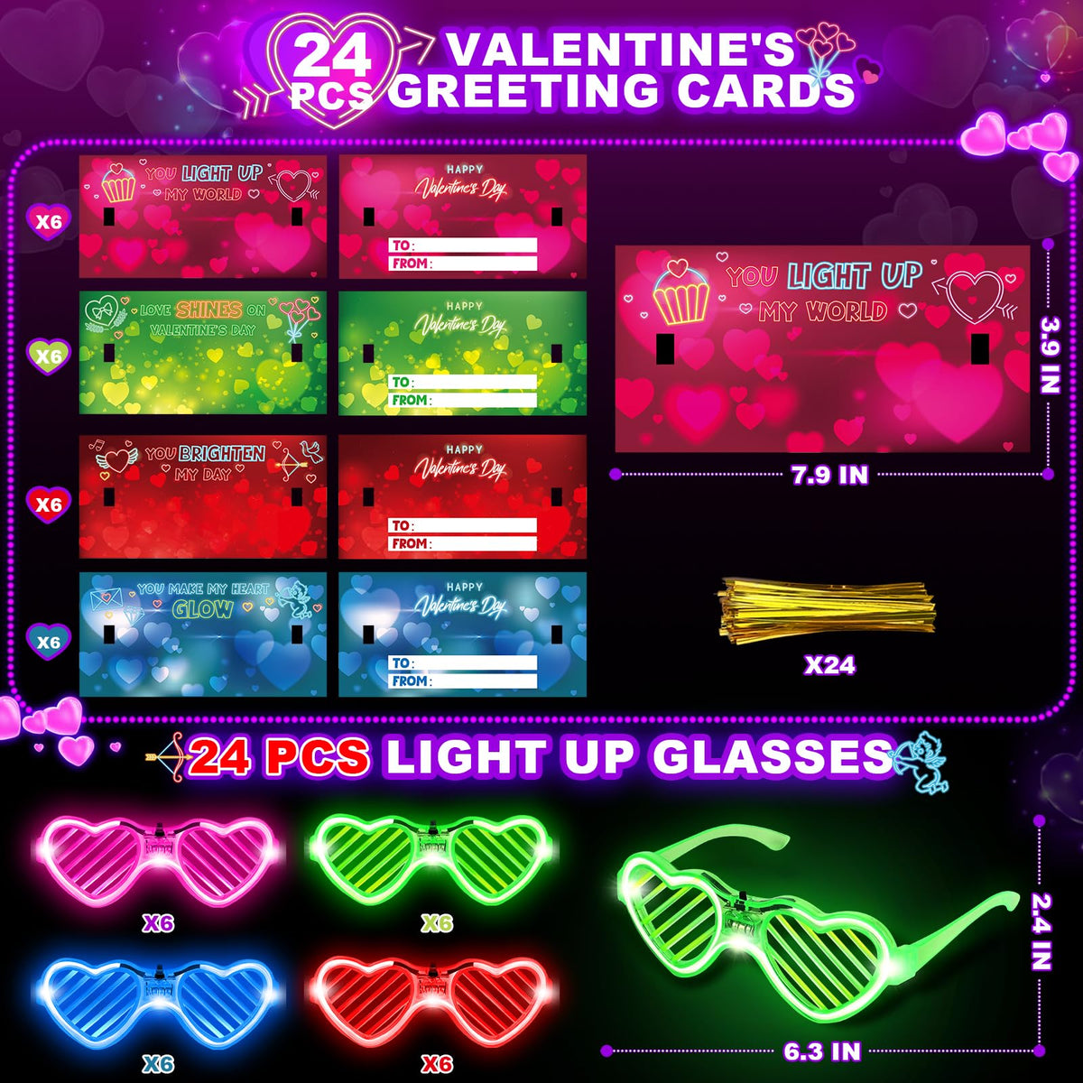 SpringFlower Valentines Day Cards with Light Up Glasses – Classroom Gifts & Party Favors