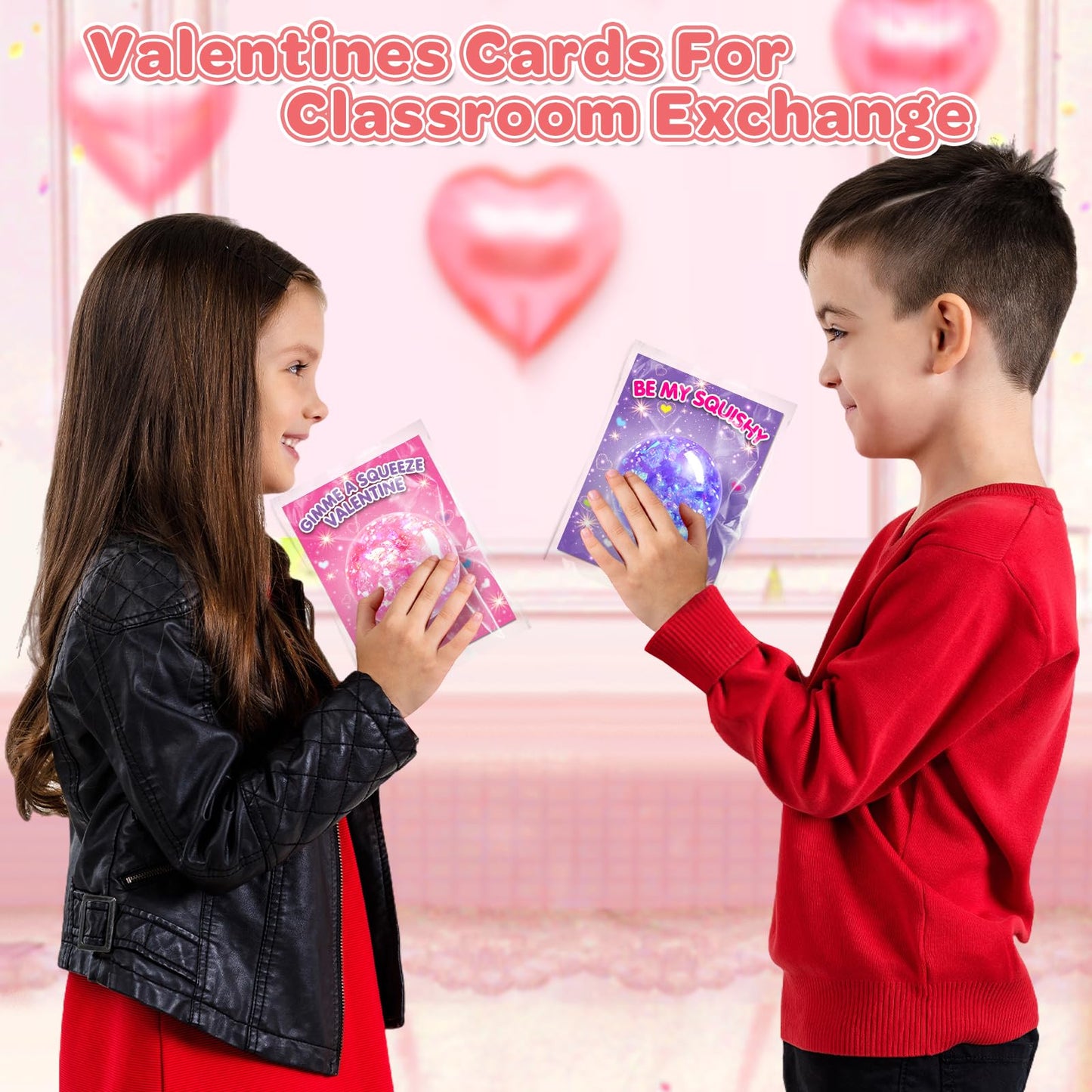 SpringFlower Valentines Cards for Kids with Stretchy Balls - 24 Pack