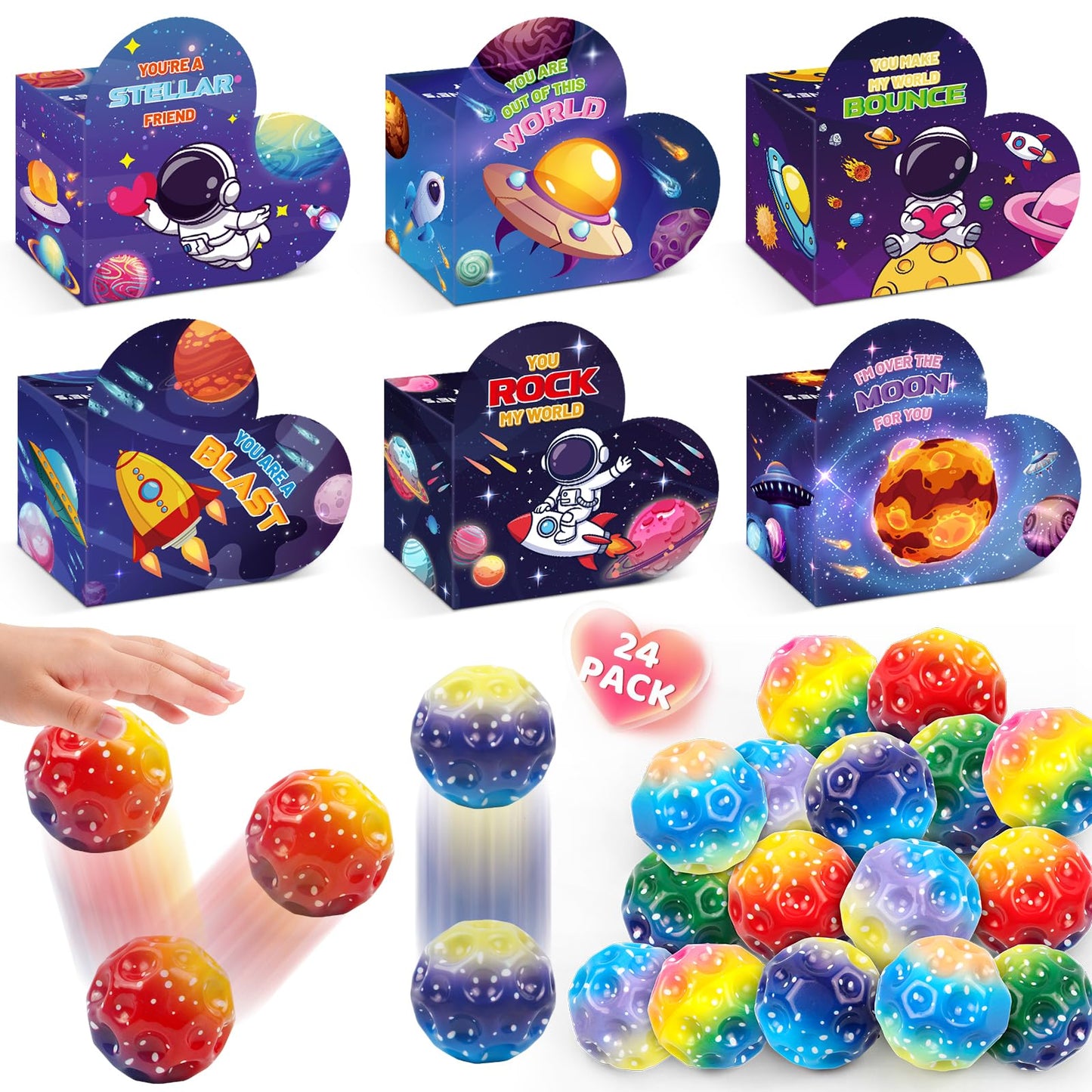 SpringFlower Valentines Day Card Set for Kids with Bouncy Balls – Classroom Gifts & Party Favors