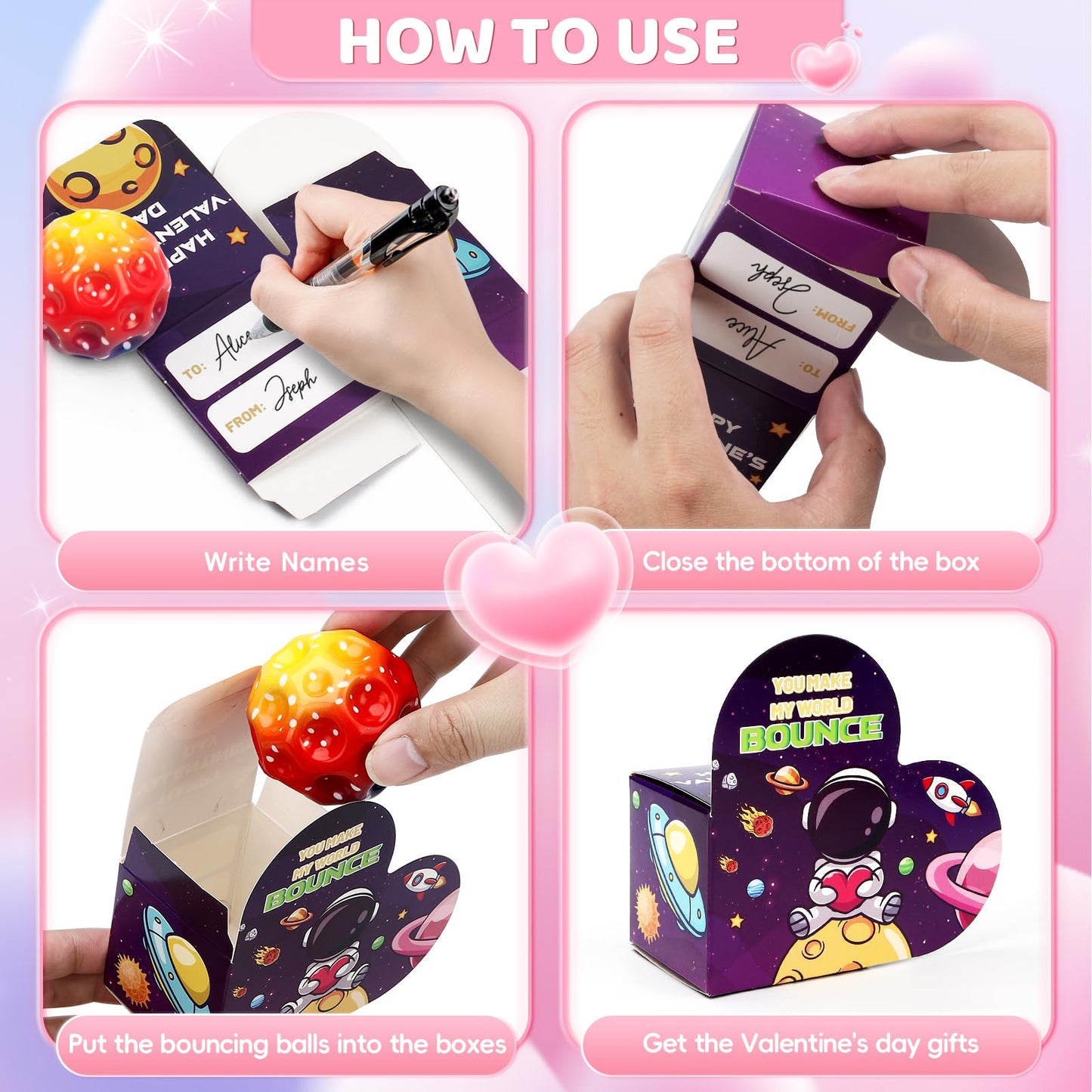 SpringFlower Valentines Day Card Set for Kids with Bouncy Balls – Classroom Gifts & Party Favors