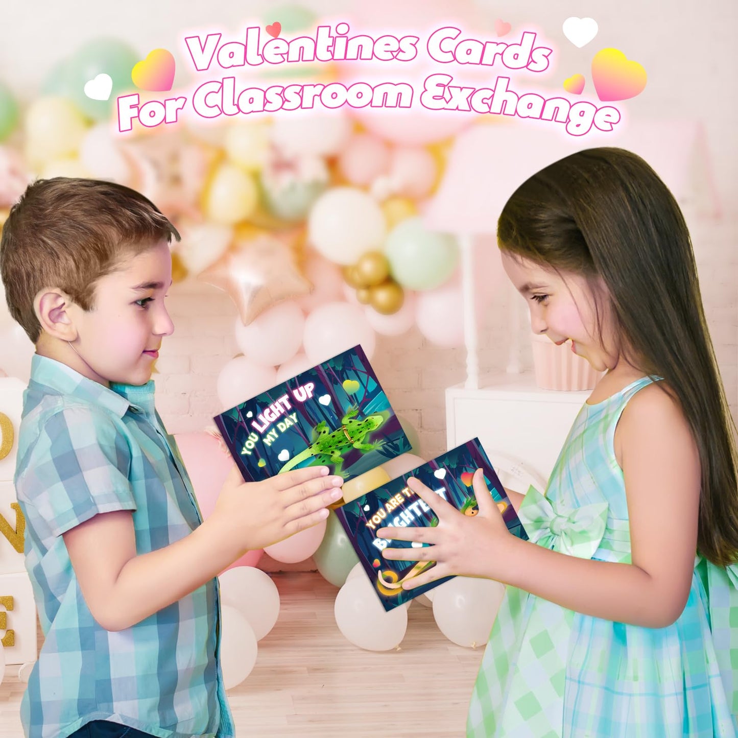 SpringFlower Valentines Day Cards for Kids — 24 Glow-in-the-Dark Lizard Set