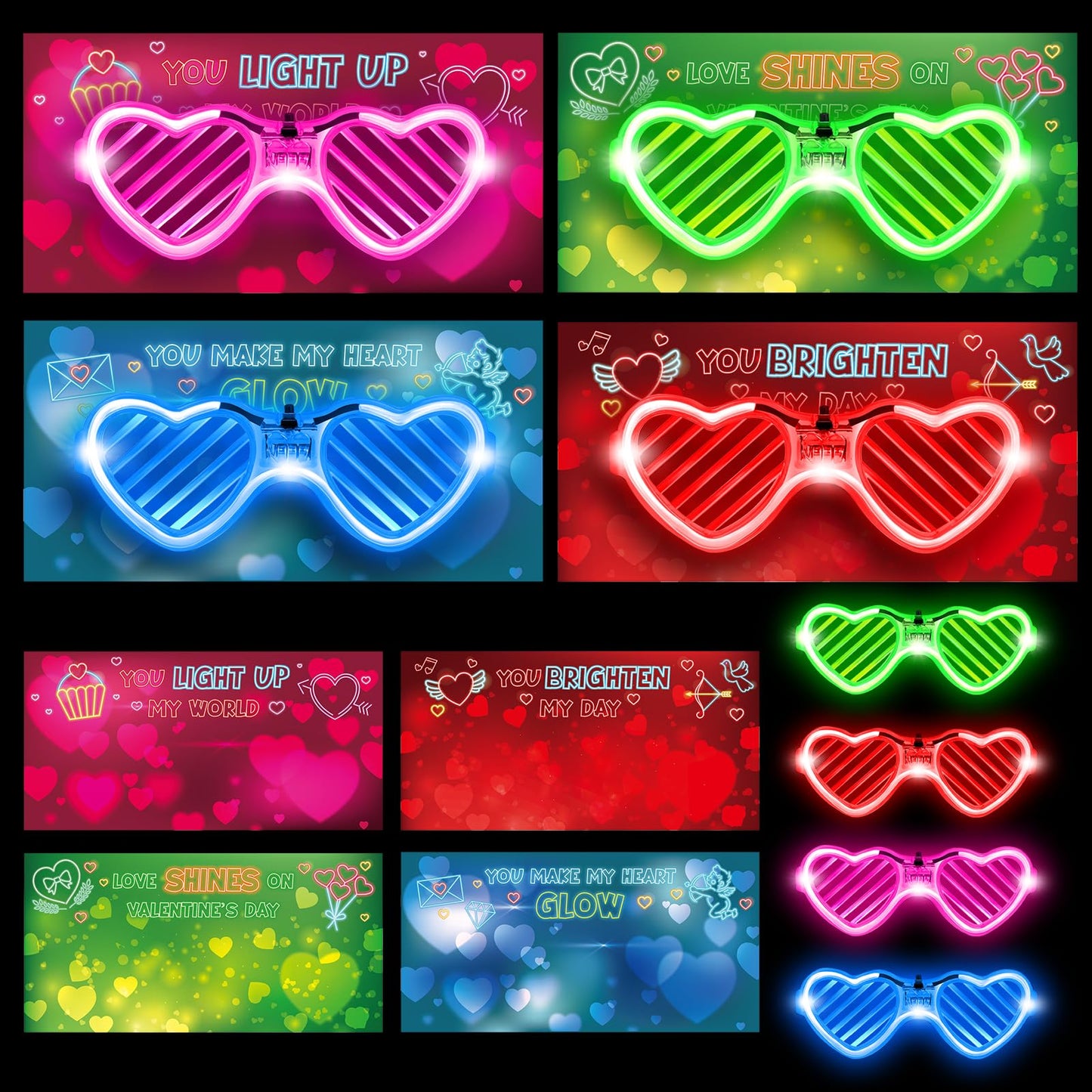 SpringFlower Valentines Day Cards with Light Up Glasses – Classroom Gifts & Party Favors