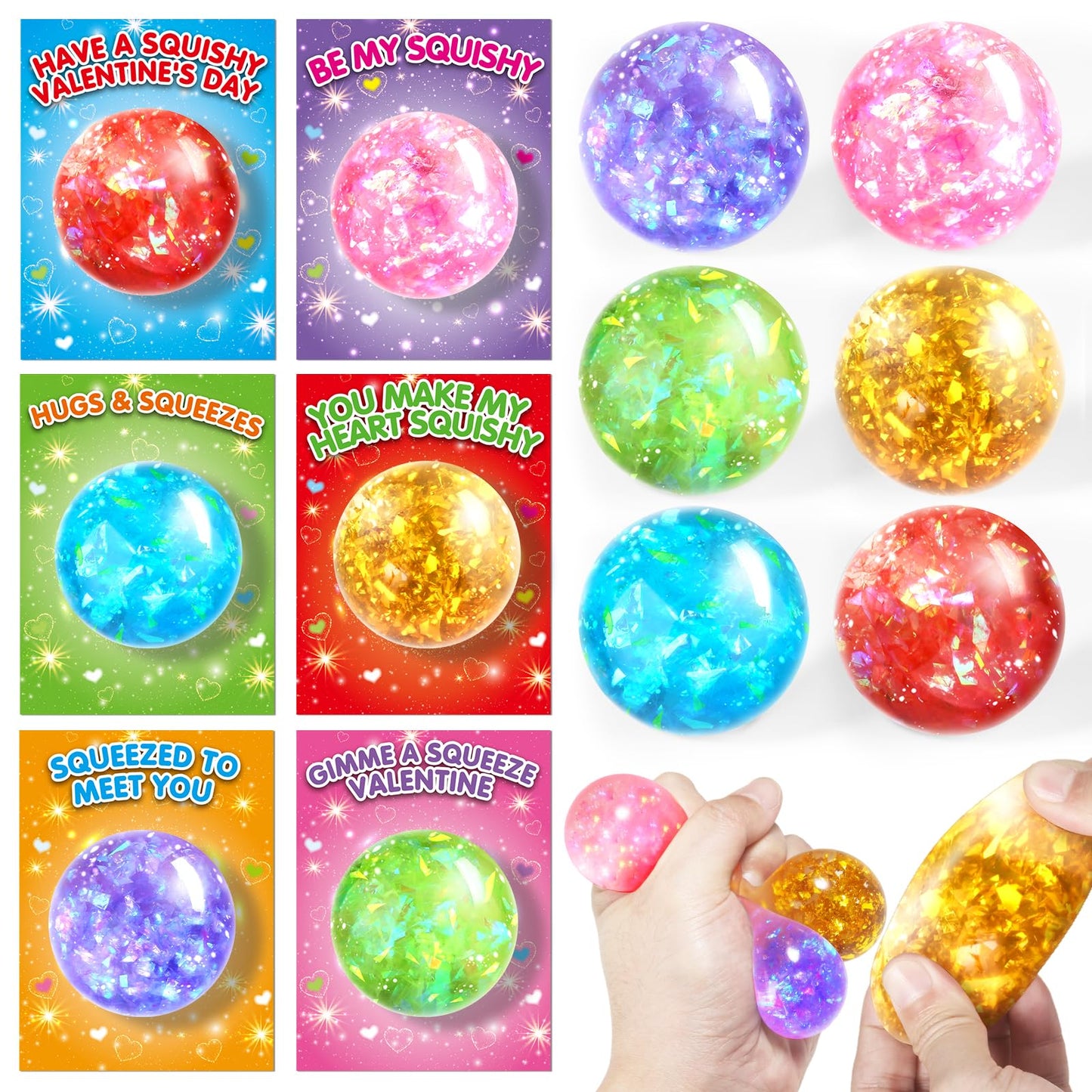 SpringFlower Valentines Cards for Kids with Stretchy Balls - 24 Pack