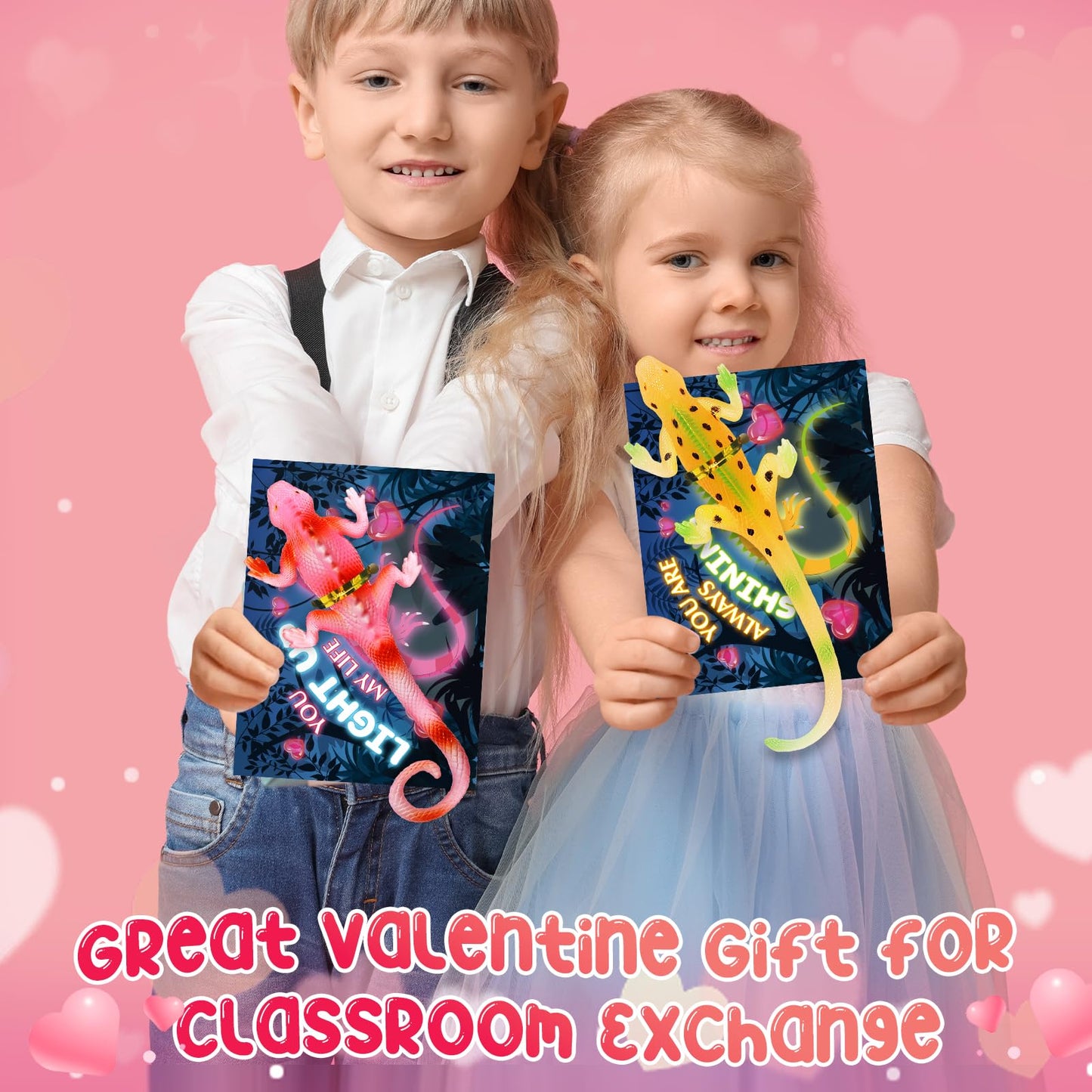 SpringFlower 24-Pack Valentines Cards with Glow-in-the-Dark Lizards