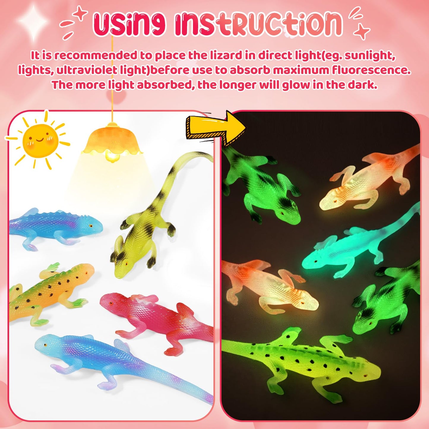 SpringFlower 24-Pack Valentines Cards with Glow-in-the-Dark Lizards
