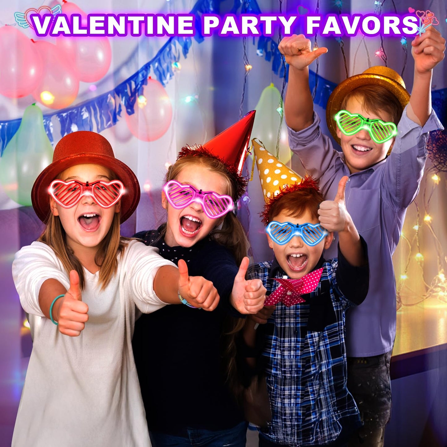 SpringFlower Valentines Day Cards with Light Up Glasses – Classroom Gifts & Party Favors